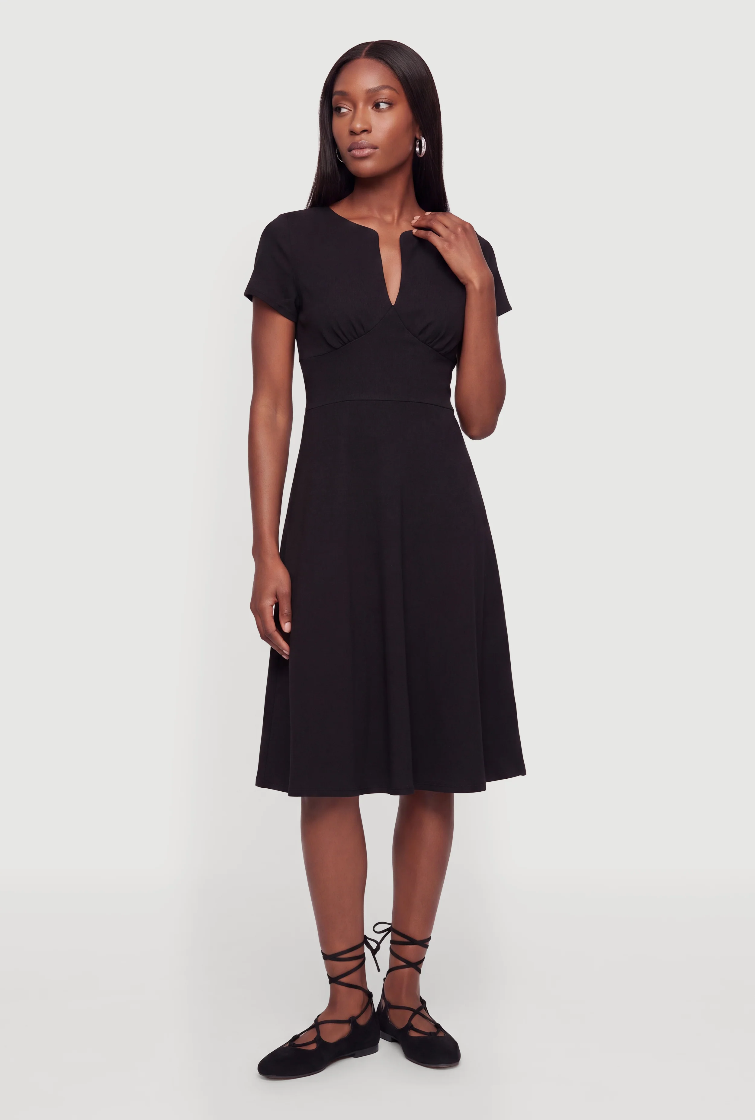 Button Back Keyhole Detail A Line Midi Dress