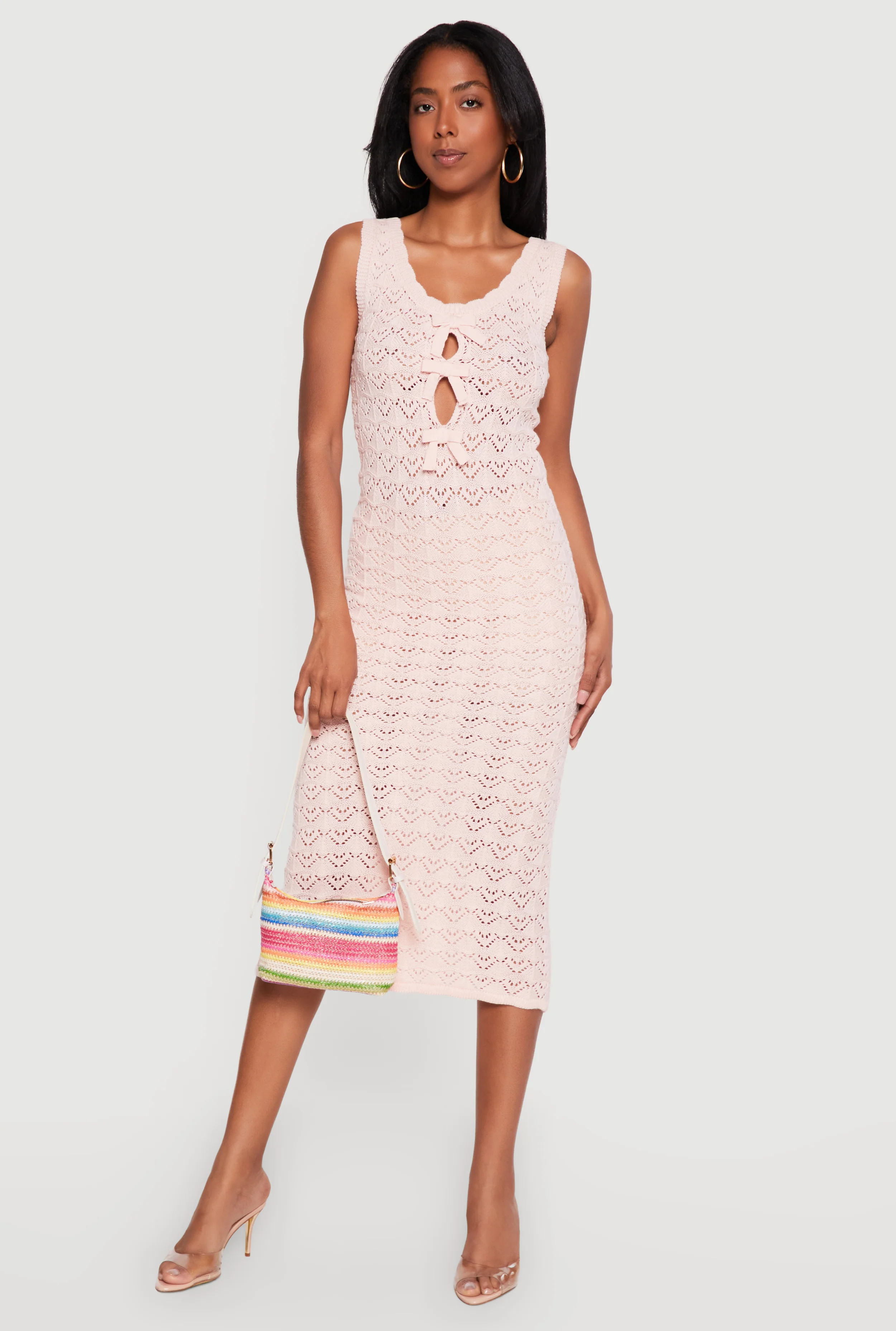 Sleeveless Crochet Midi Dress with Bows
