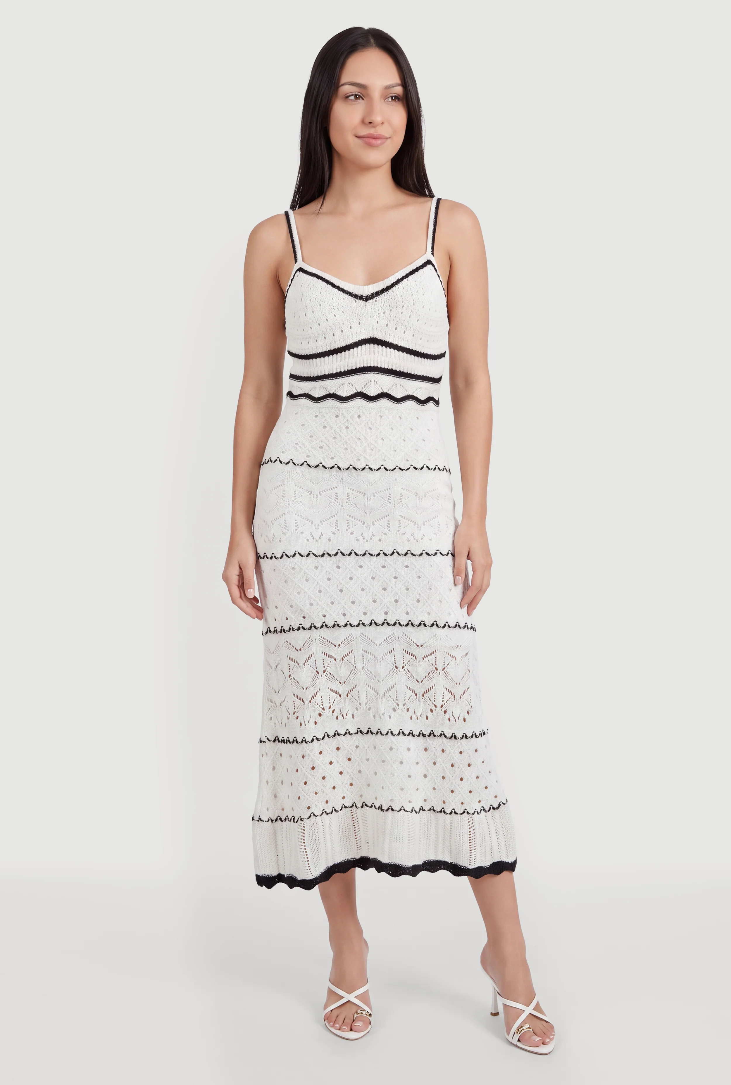 Crochet Knit Contrast Trim Sleeveless Maxi Dress