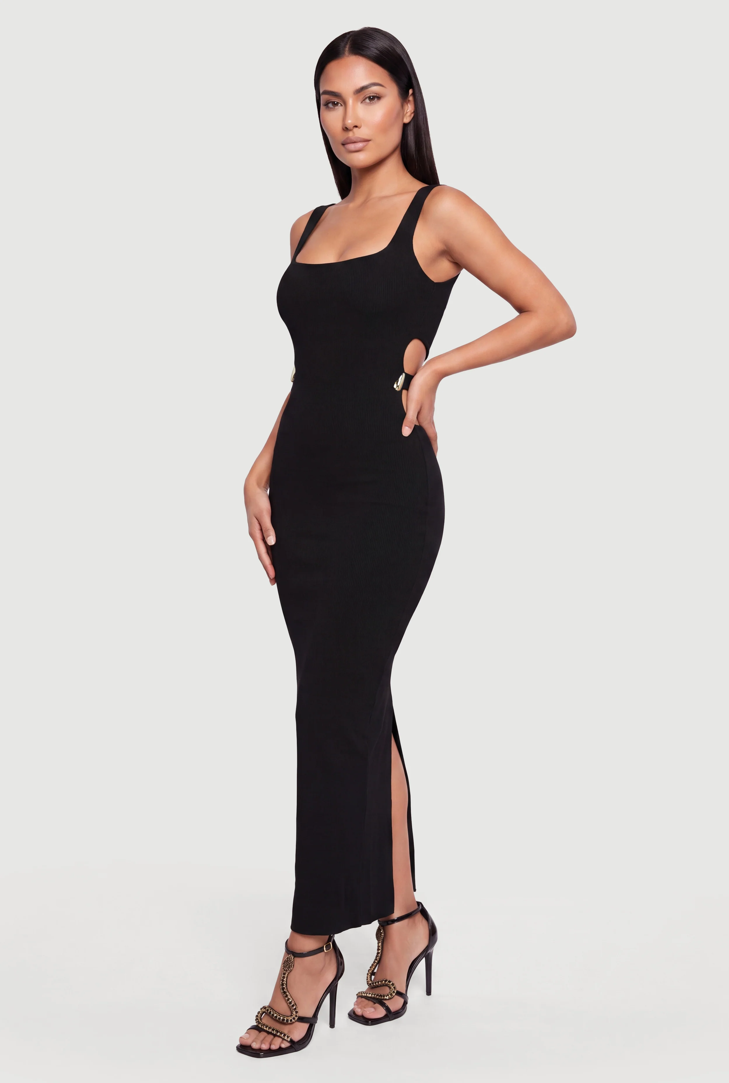 Sleeveless Cutout Maxi Dress with Metallic Detail
