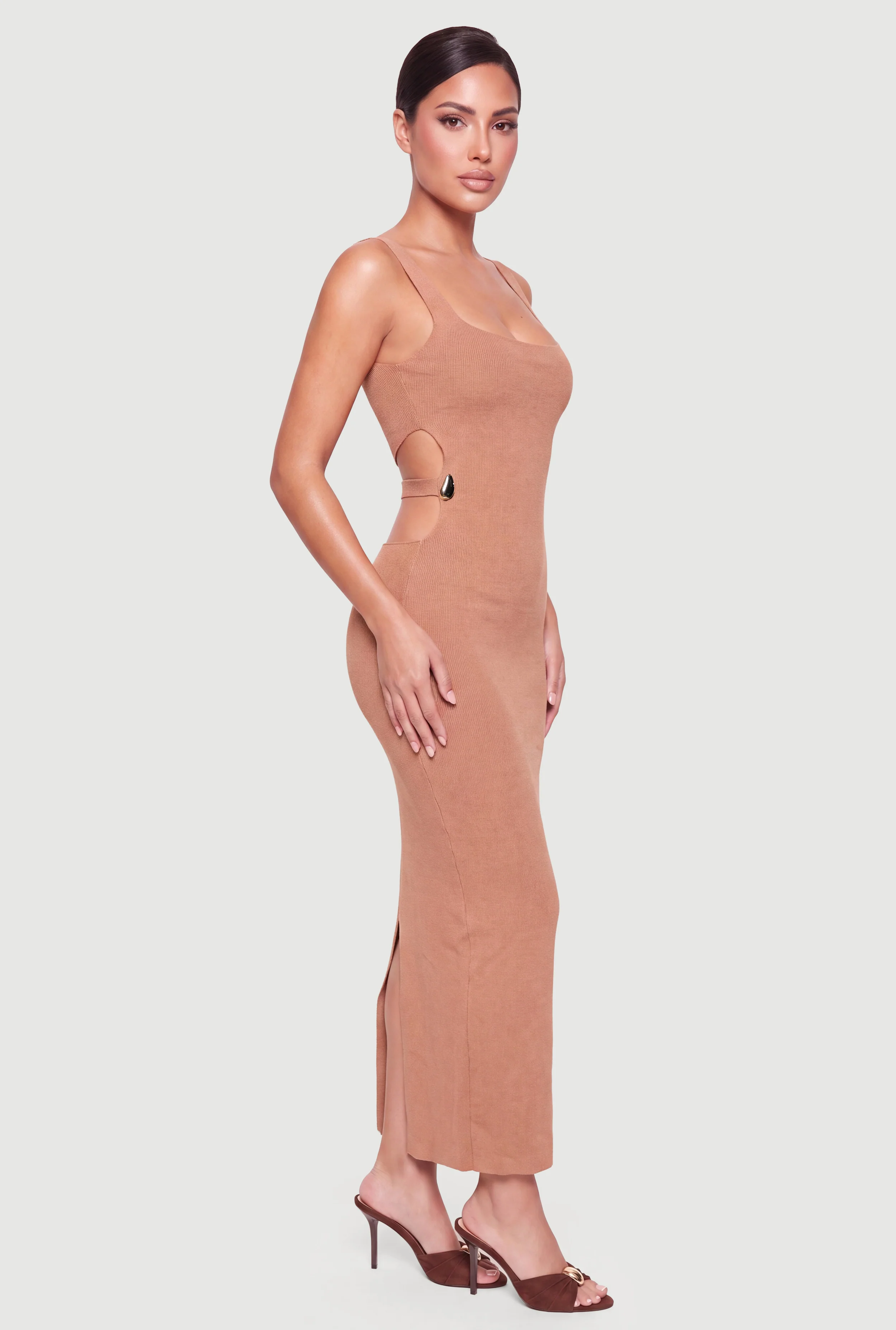 Sleeveless Cutout Maxi Dress with Metallic Detail