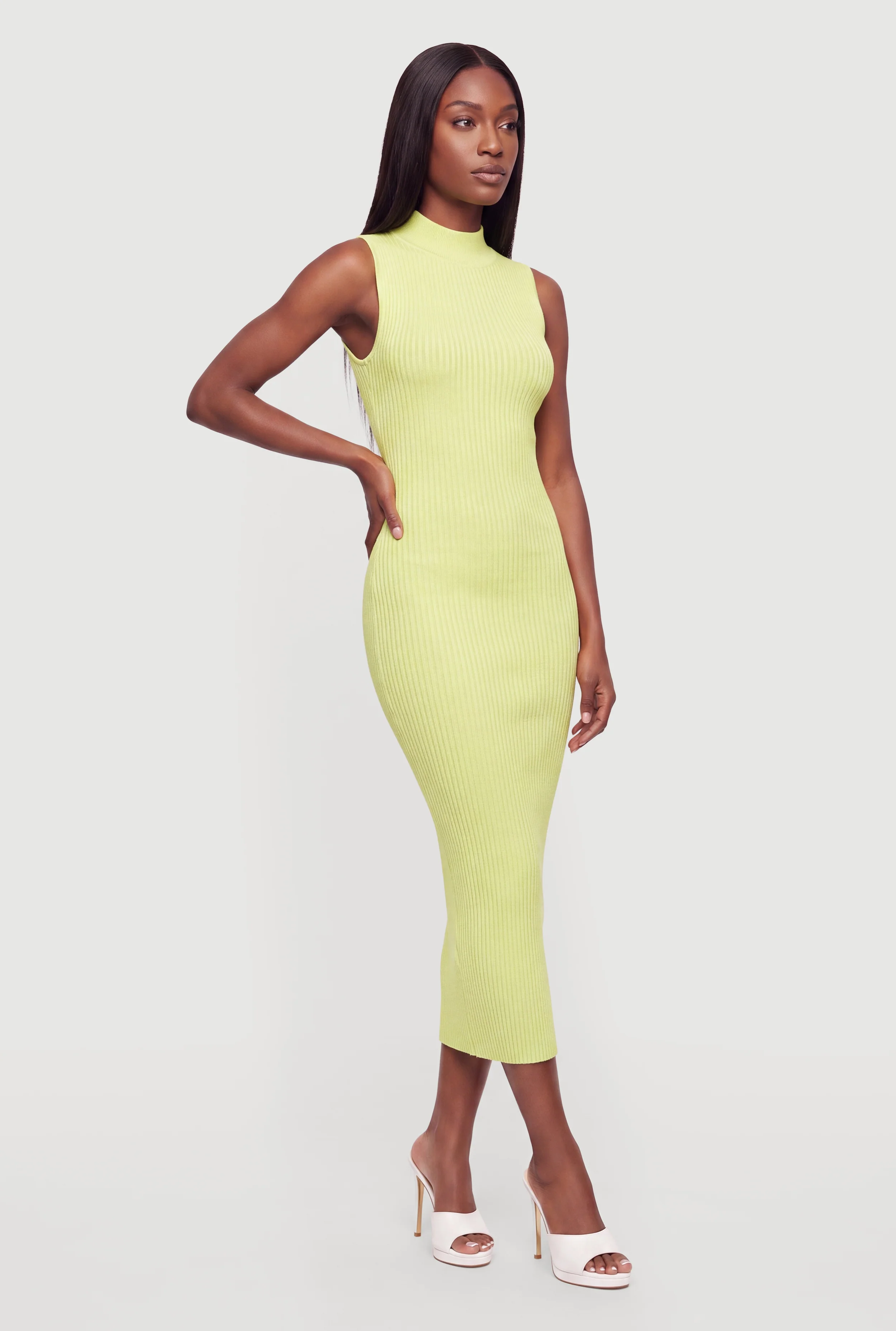 Sleeveless Ribbed Knit Mock Neck Maxi Dress with Side Slit
