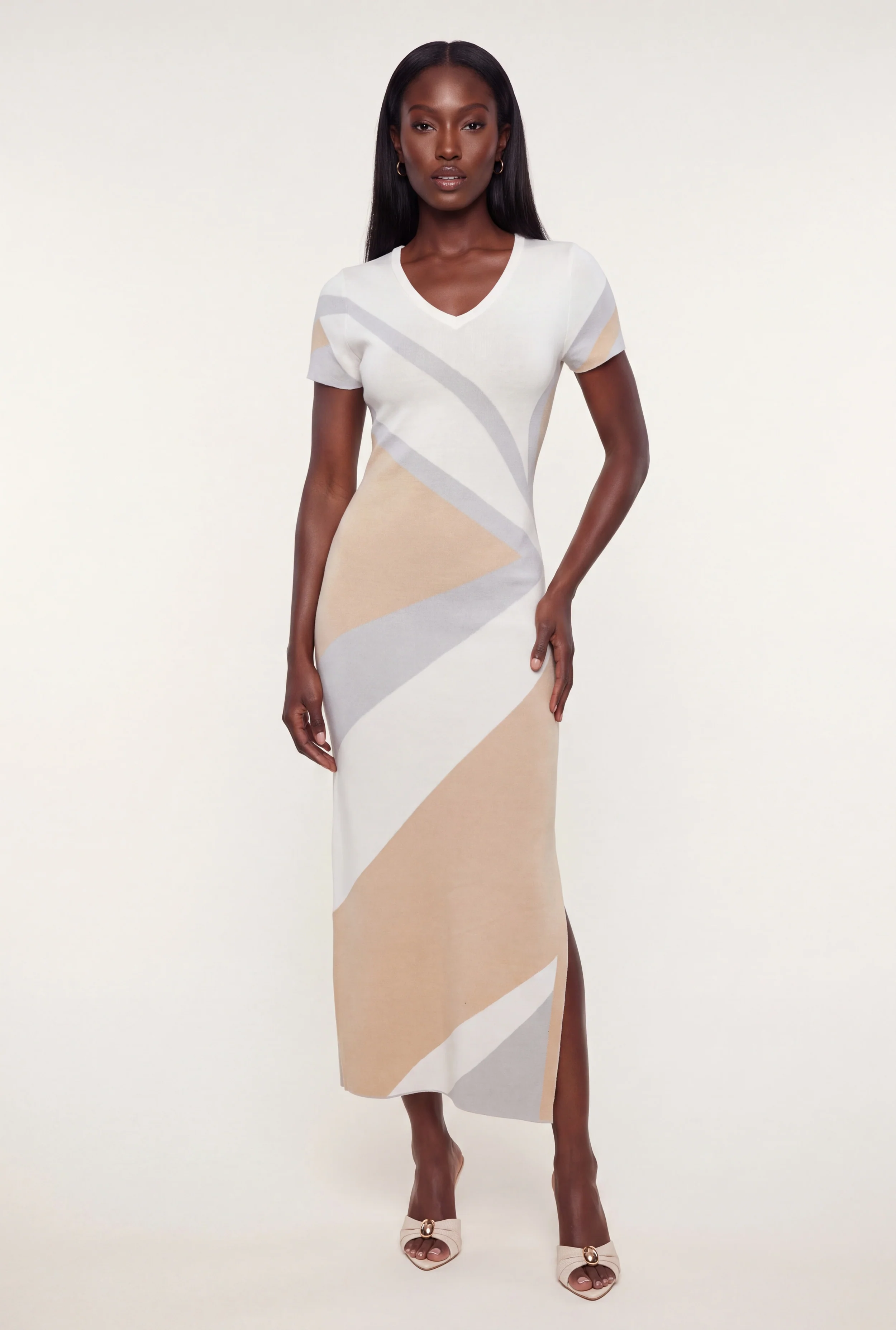 Color Blocked Side Slit Sweater Dress