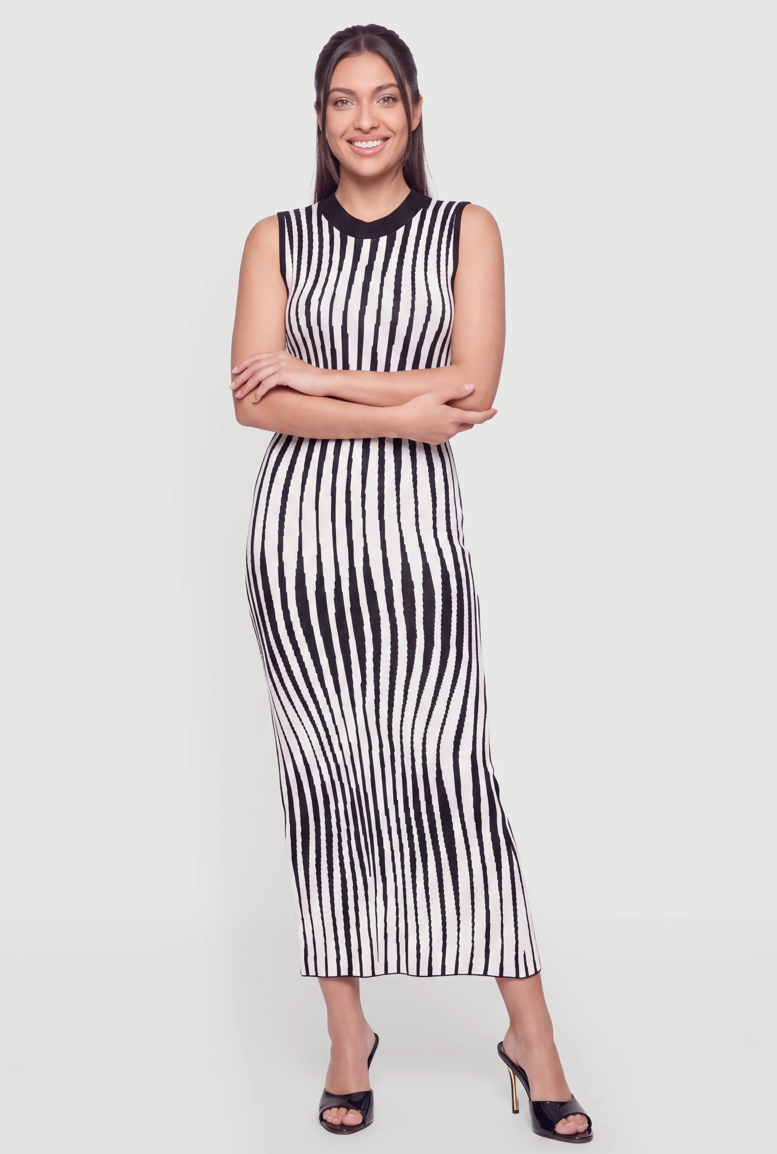 Sleeveless Printed Patterned Maxi Sweater Dress