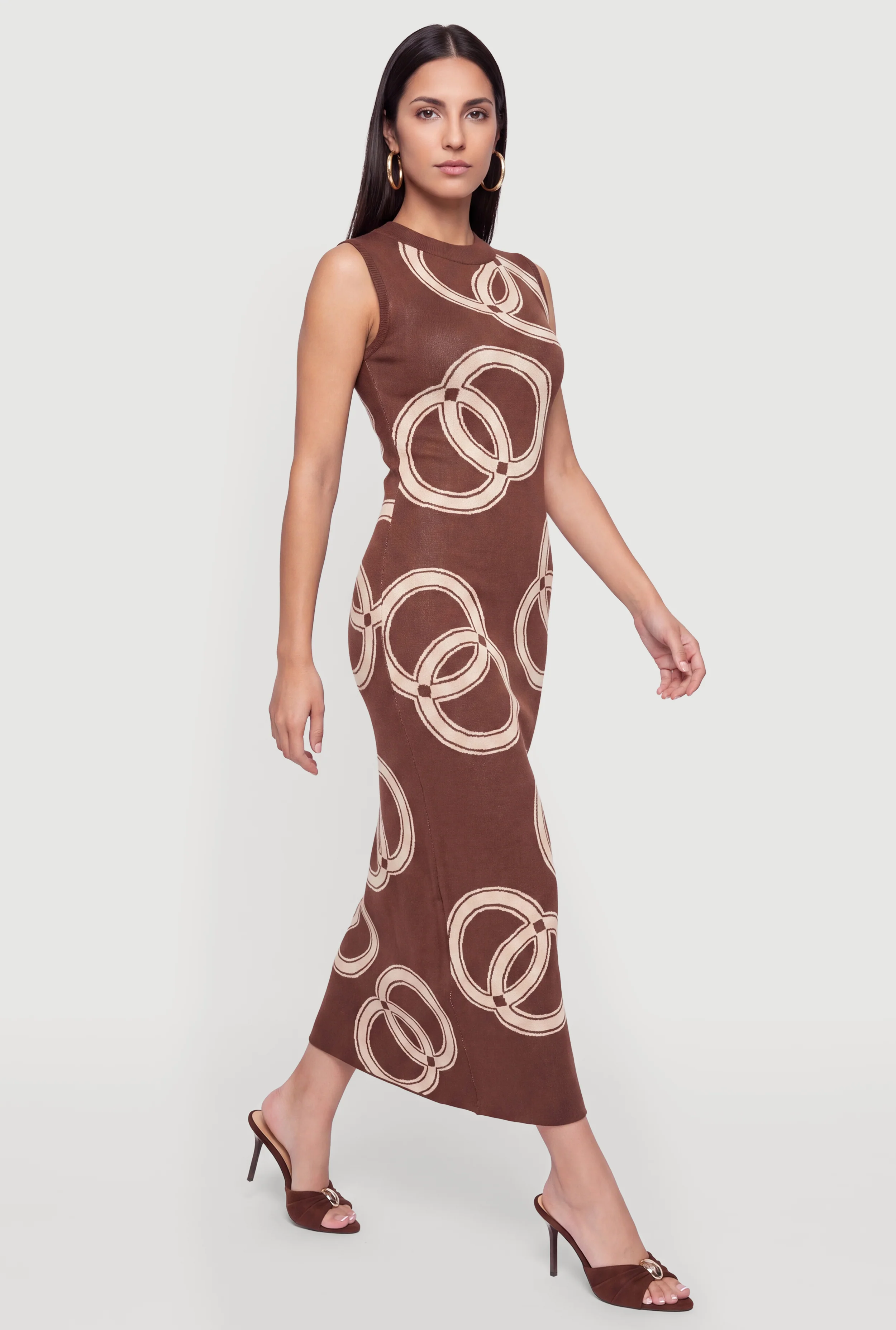 Sleeveless Printed Patterned Maxi Sweater Dress