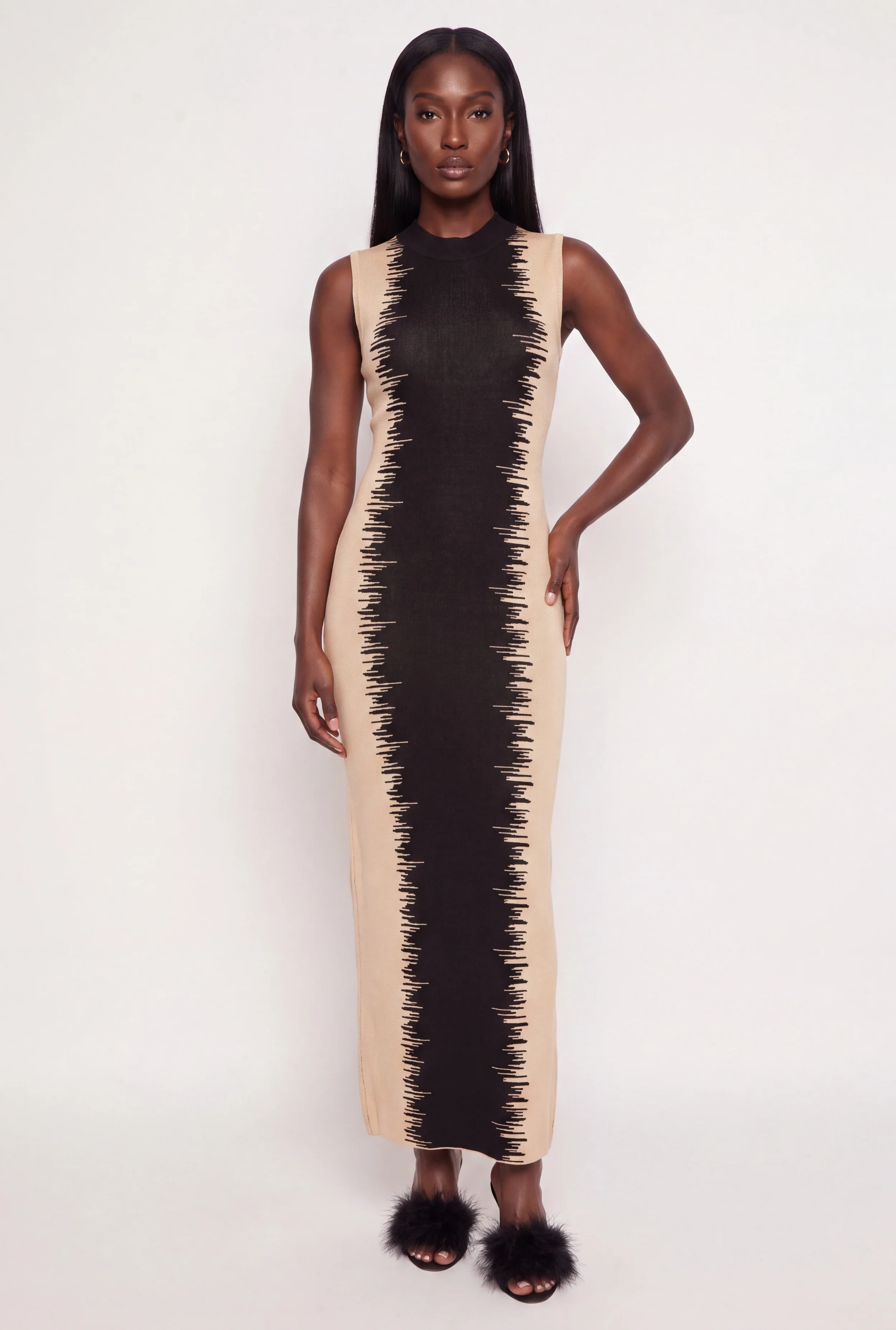 Printed Sleeveless Knit Maxi Dress with Back Slit
