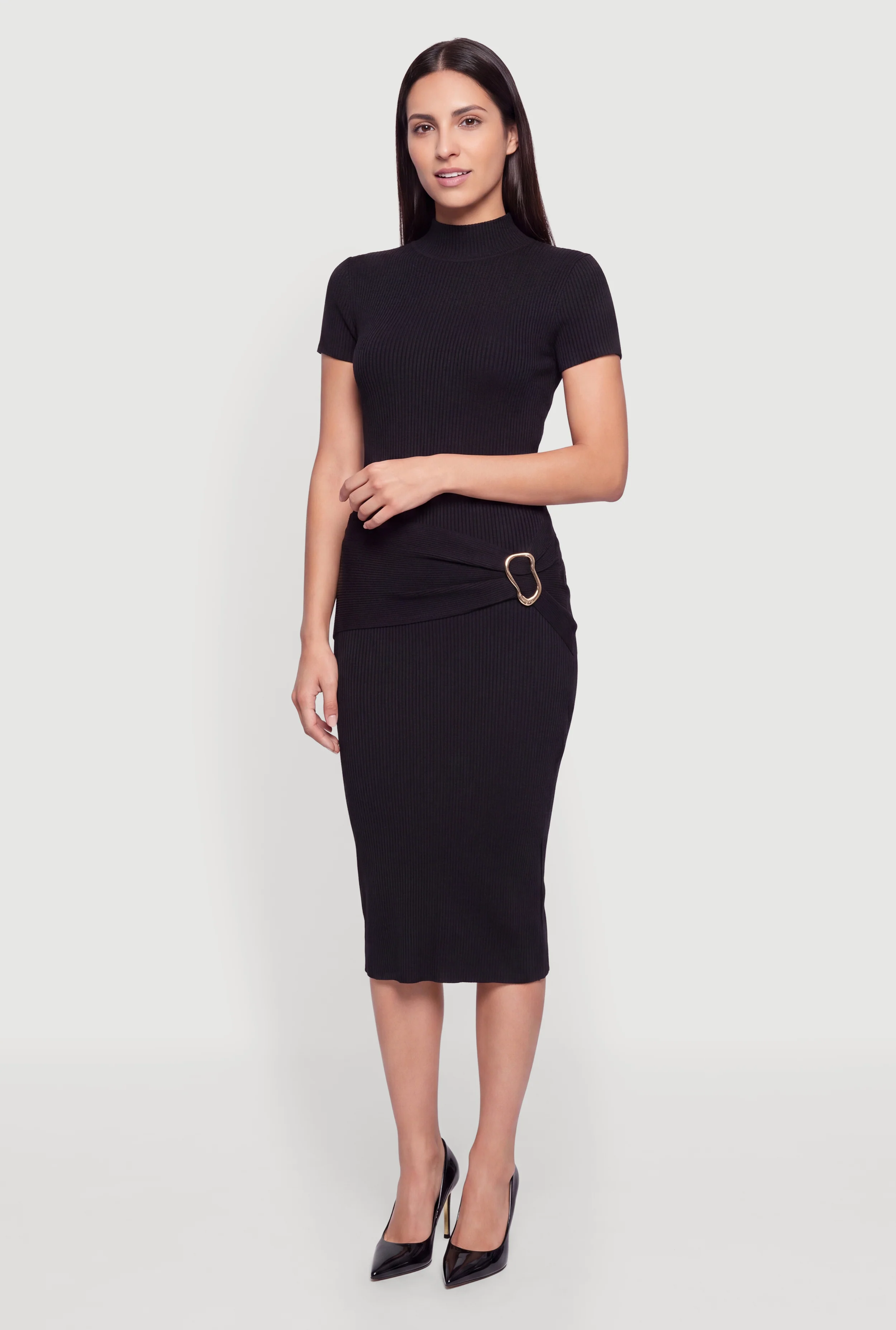 Metallic Detail Mock Neck Midi Dress
