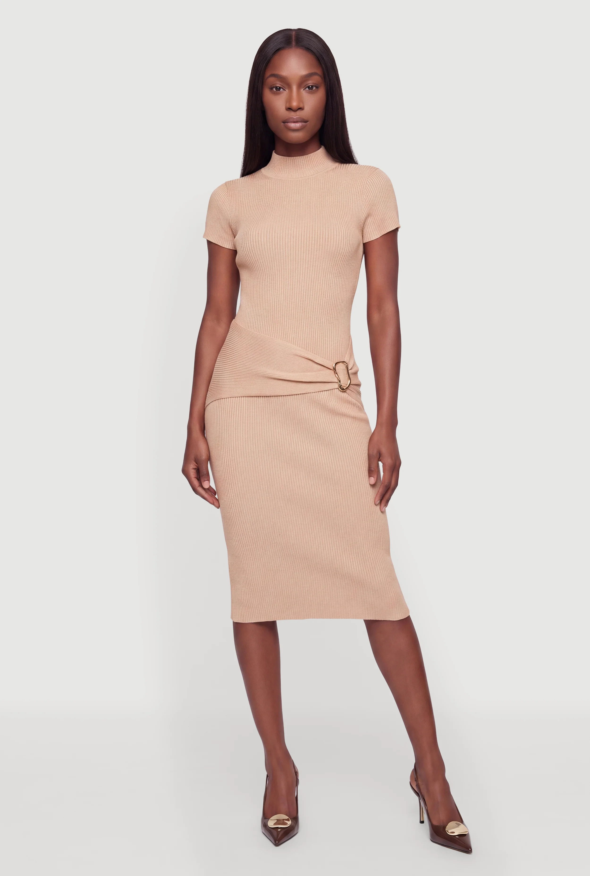 Metallic Detail Mock Neck Midi Dress