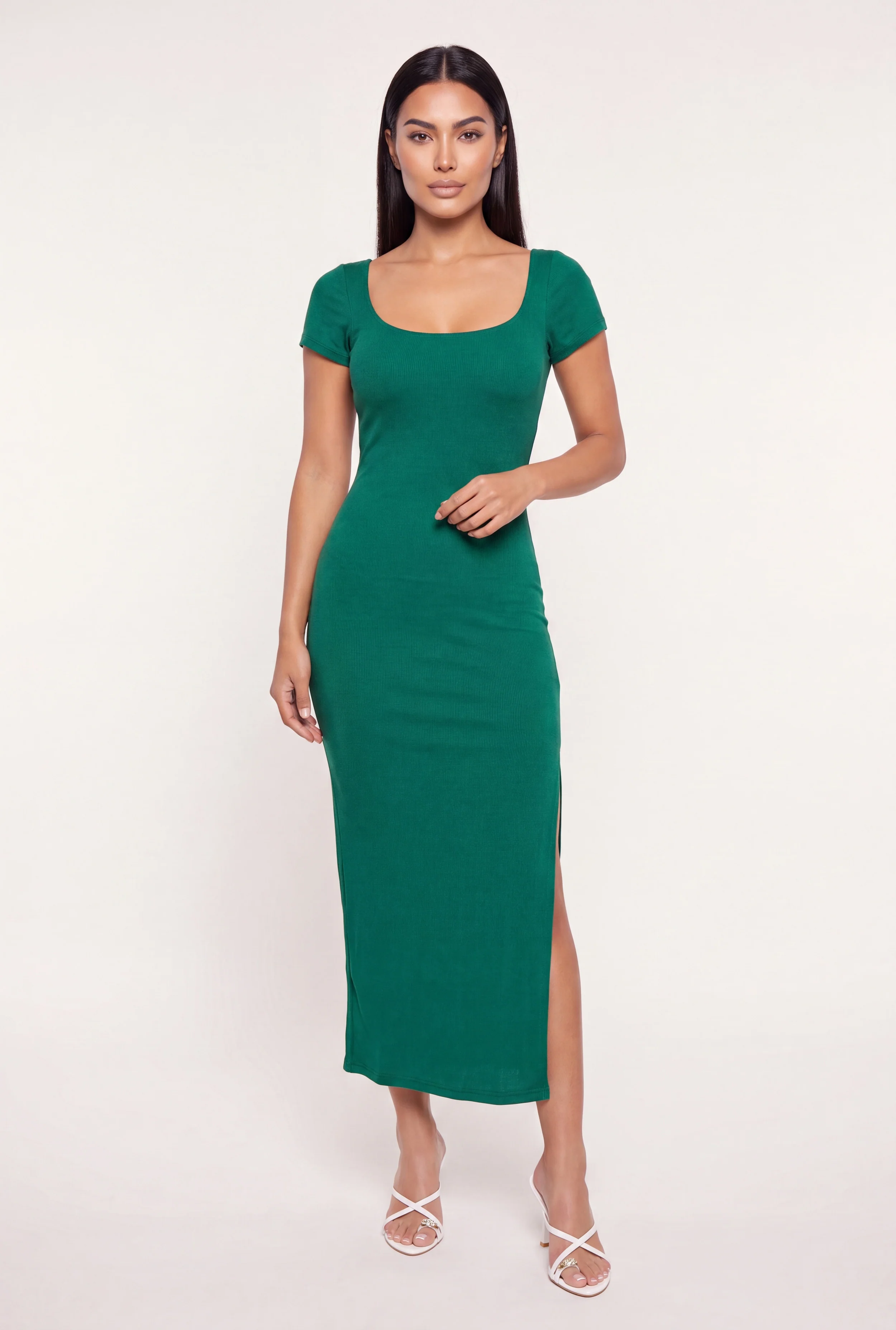Ribbed Knit Square Neck Maxi Dress