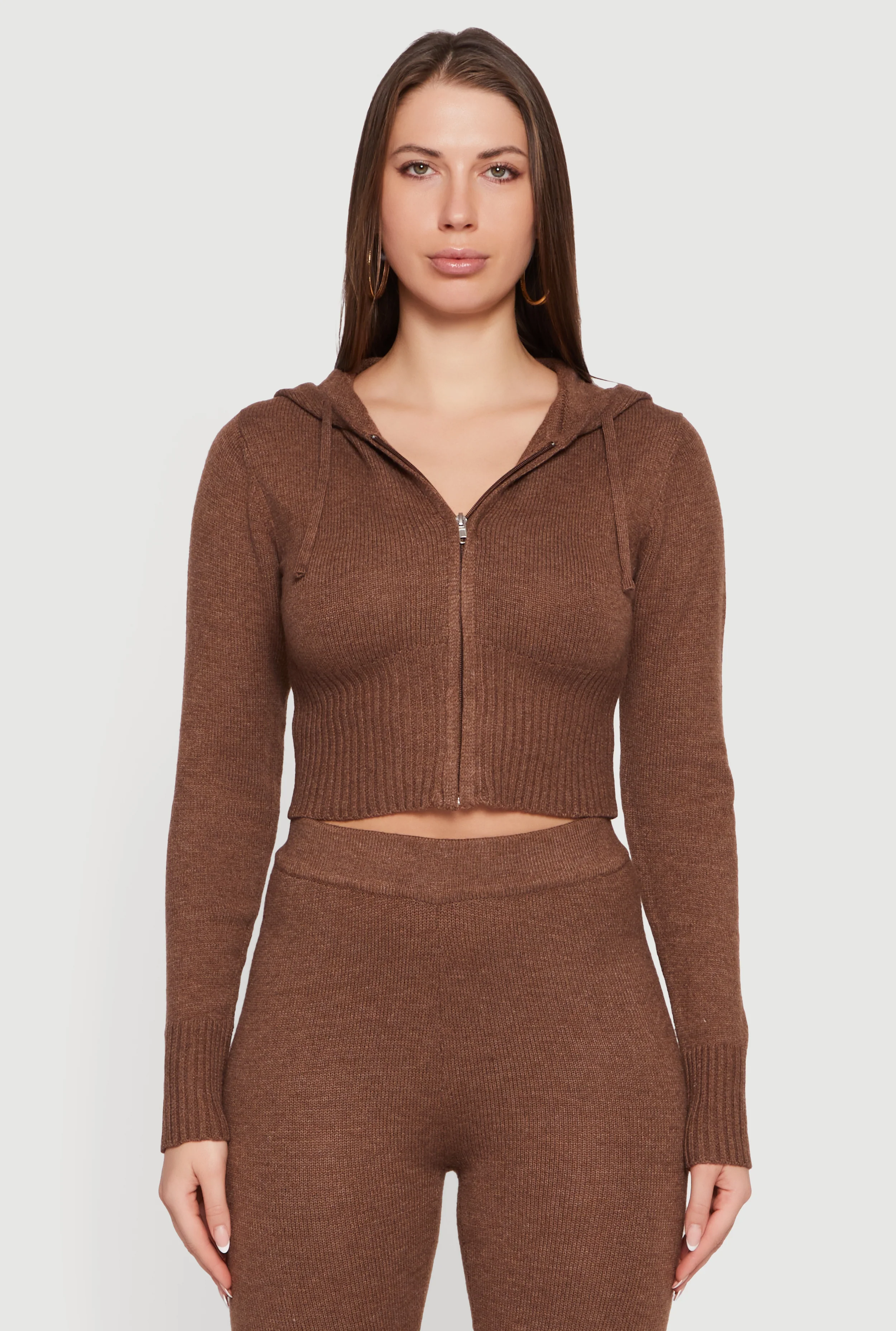 Cropped Hooded Zip Front Sweater