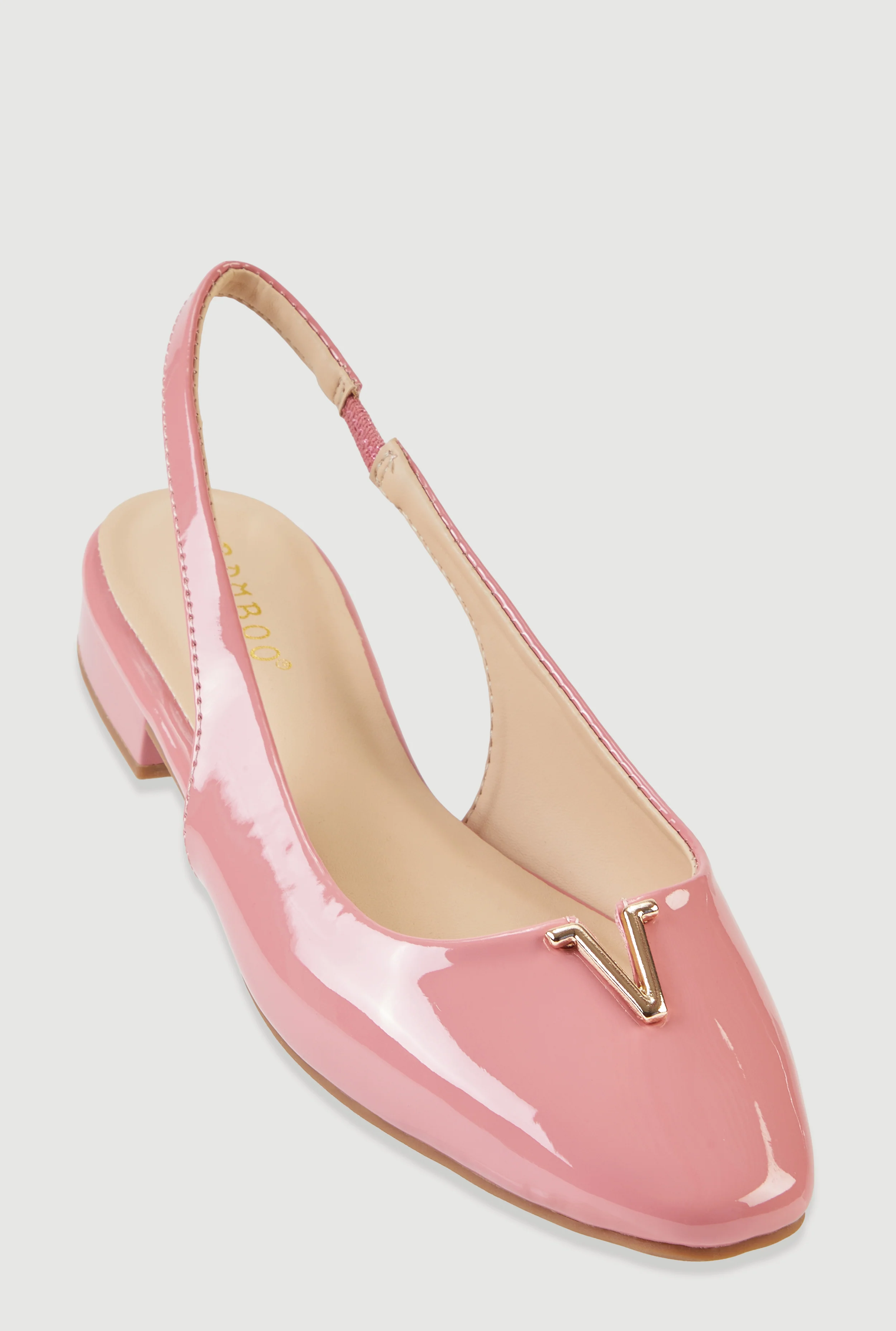 Metallic Detail Faux Leather Almond Toe Flats