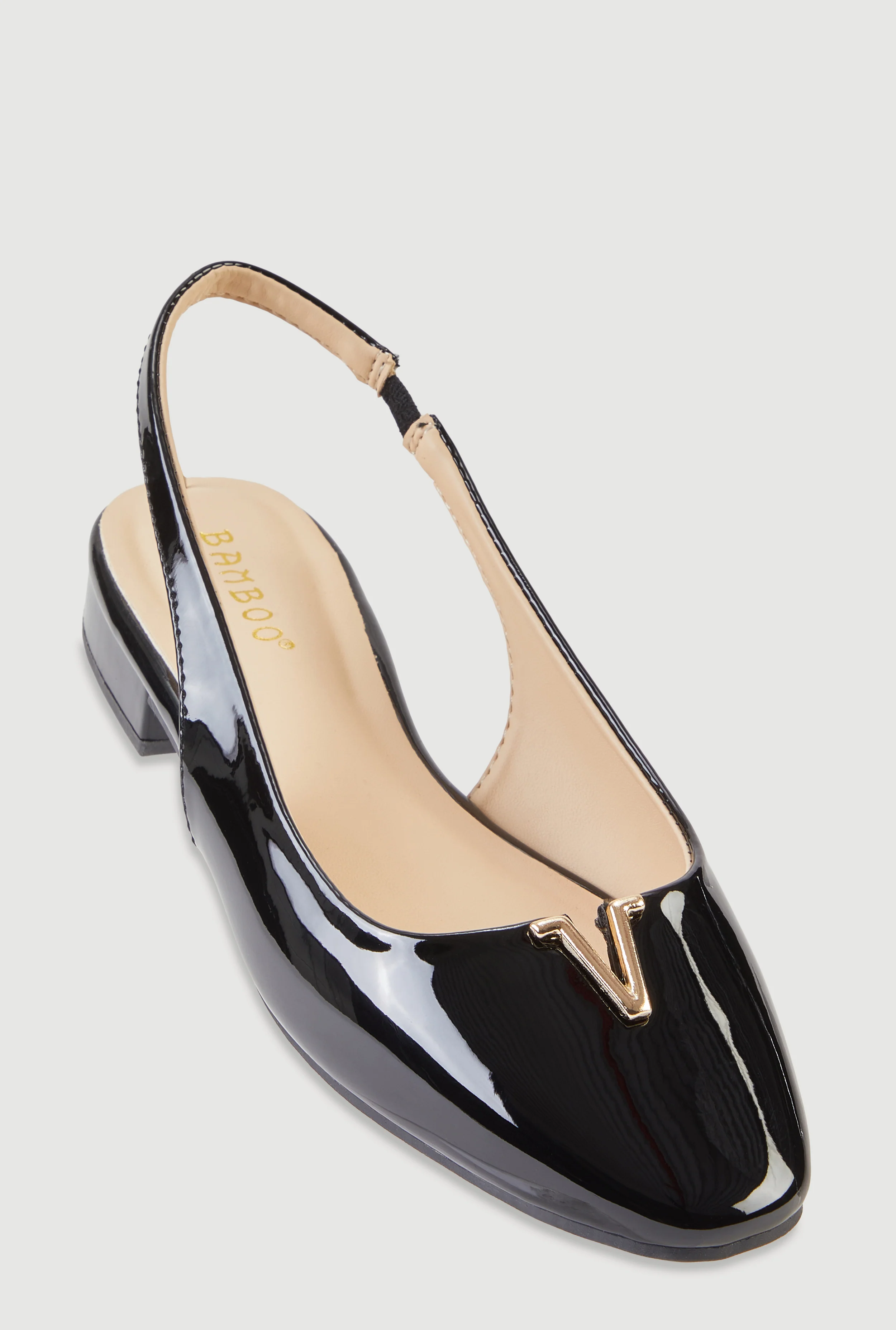 Metallic Detail Faux Leather Almond Toe Flats