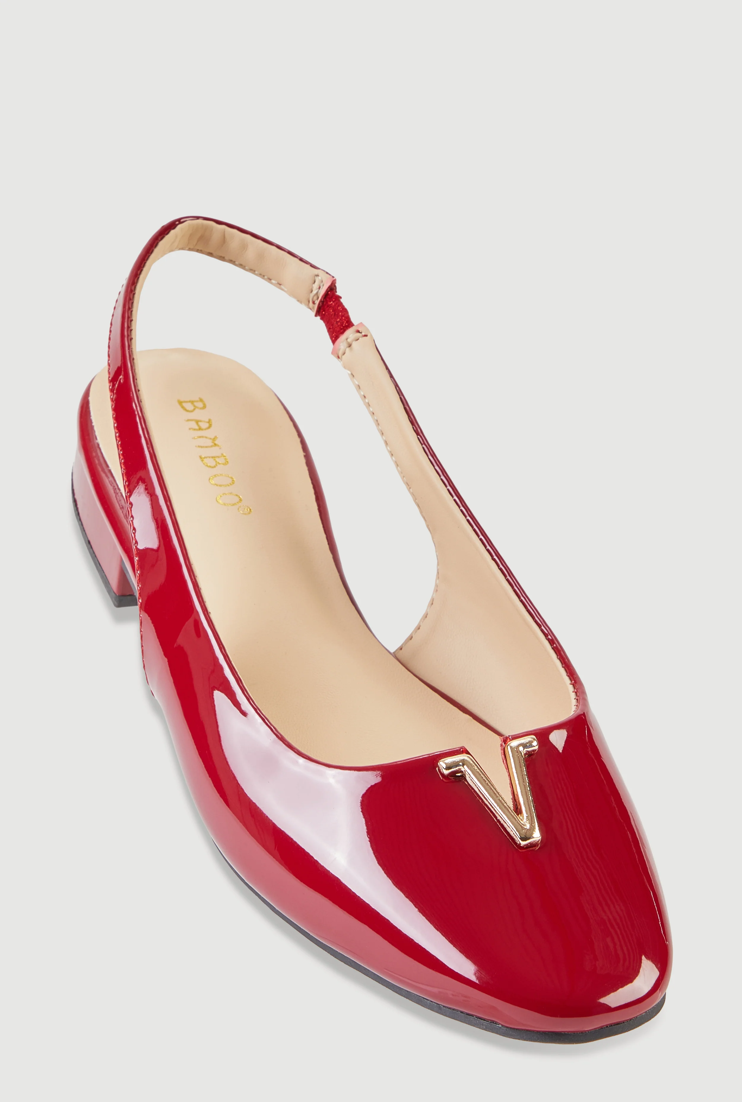 Metallic Detail Faux Leather Almond Toe Flats