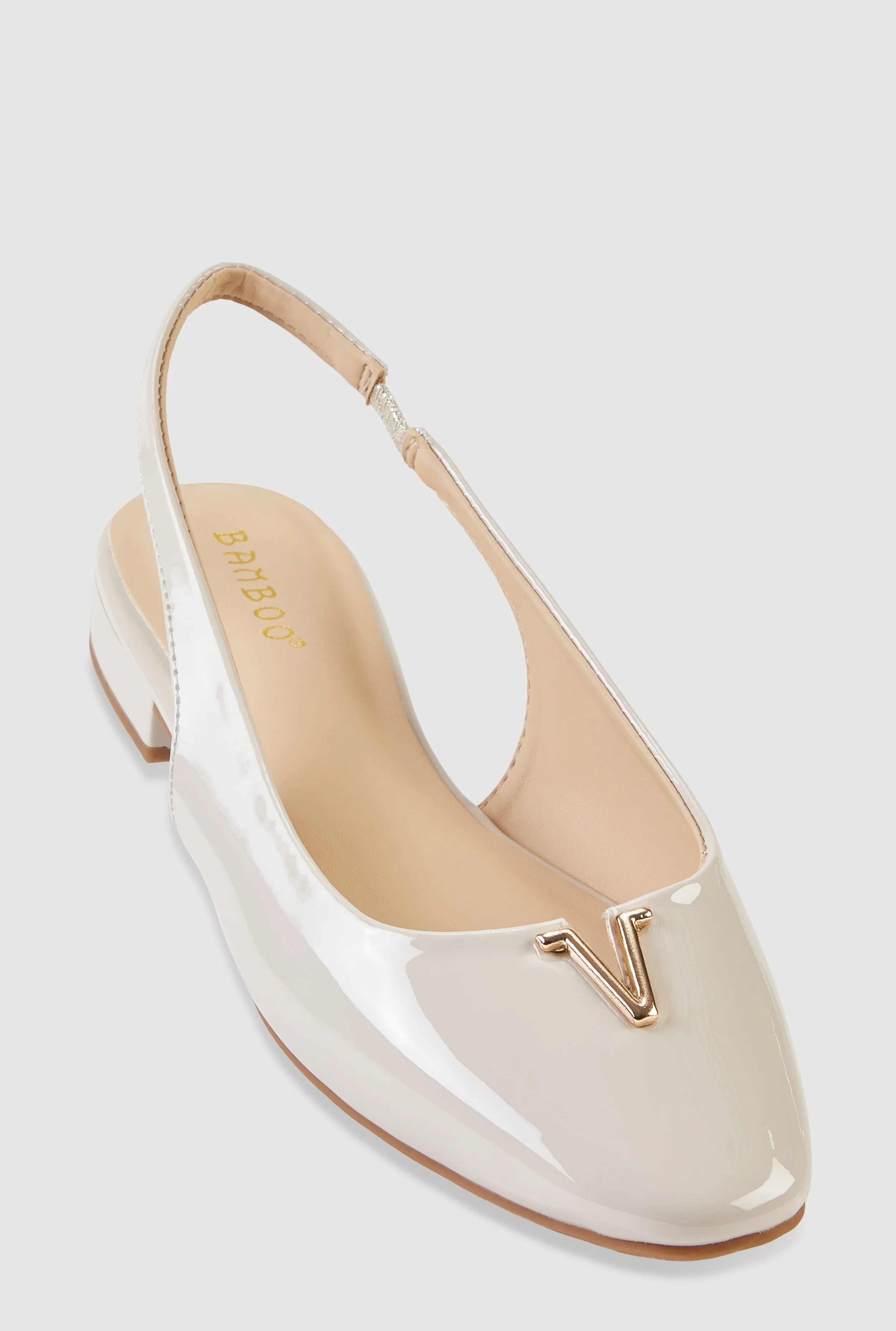 Metallic Detail Faux Leather Almond Toe Flats