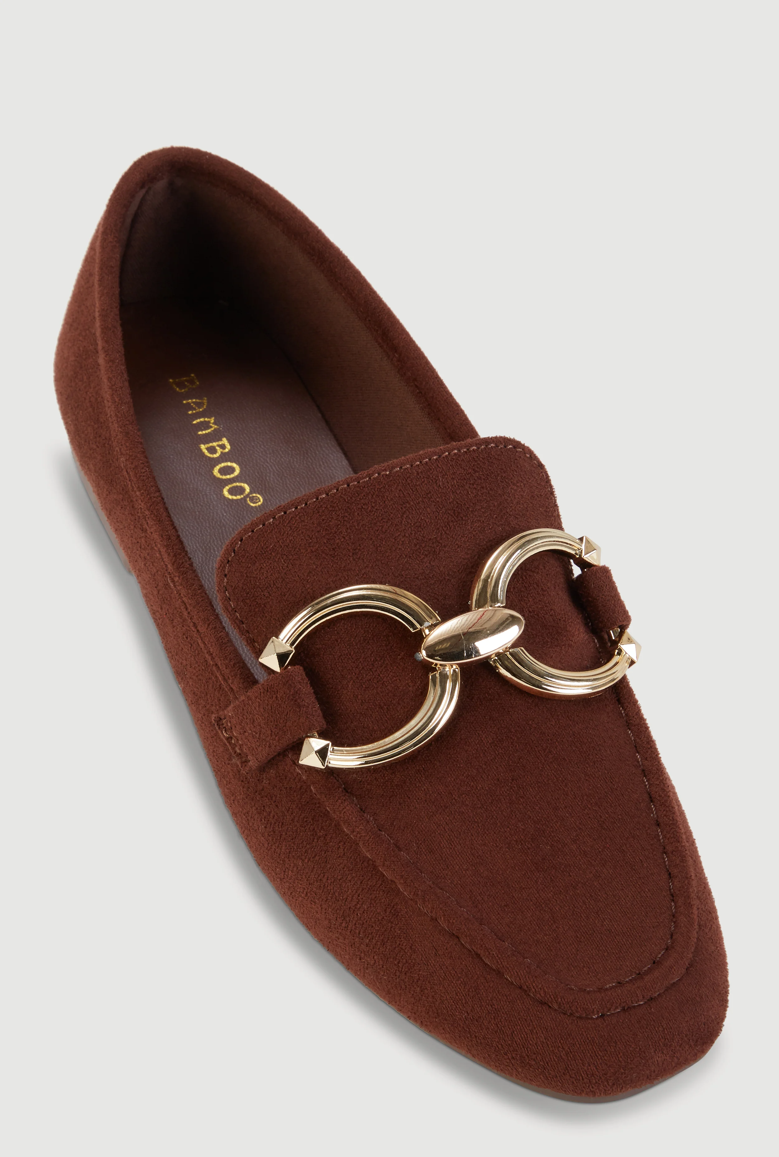 Faux Suede Loafers with Metallic Pendant