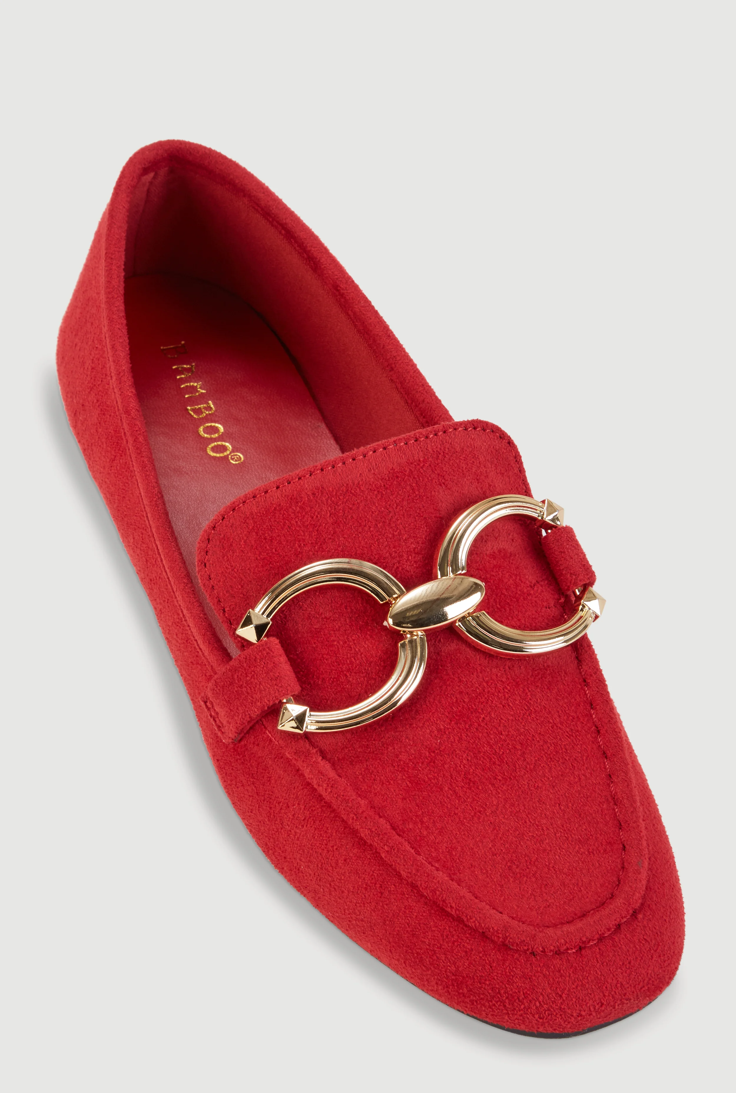 Faux Suede Loafers with Metallic Pendant