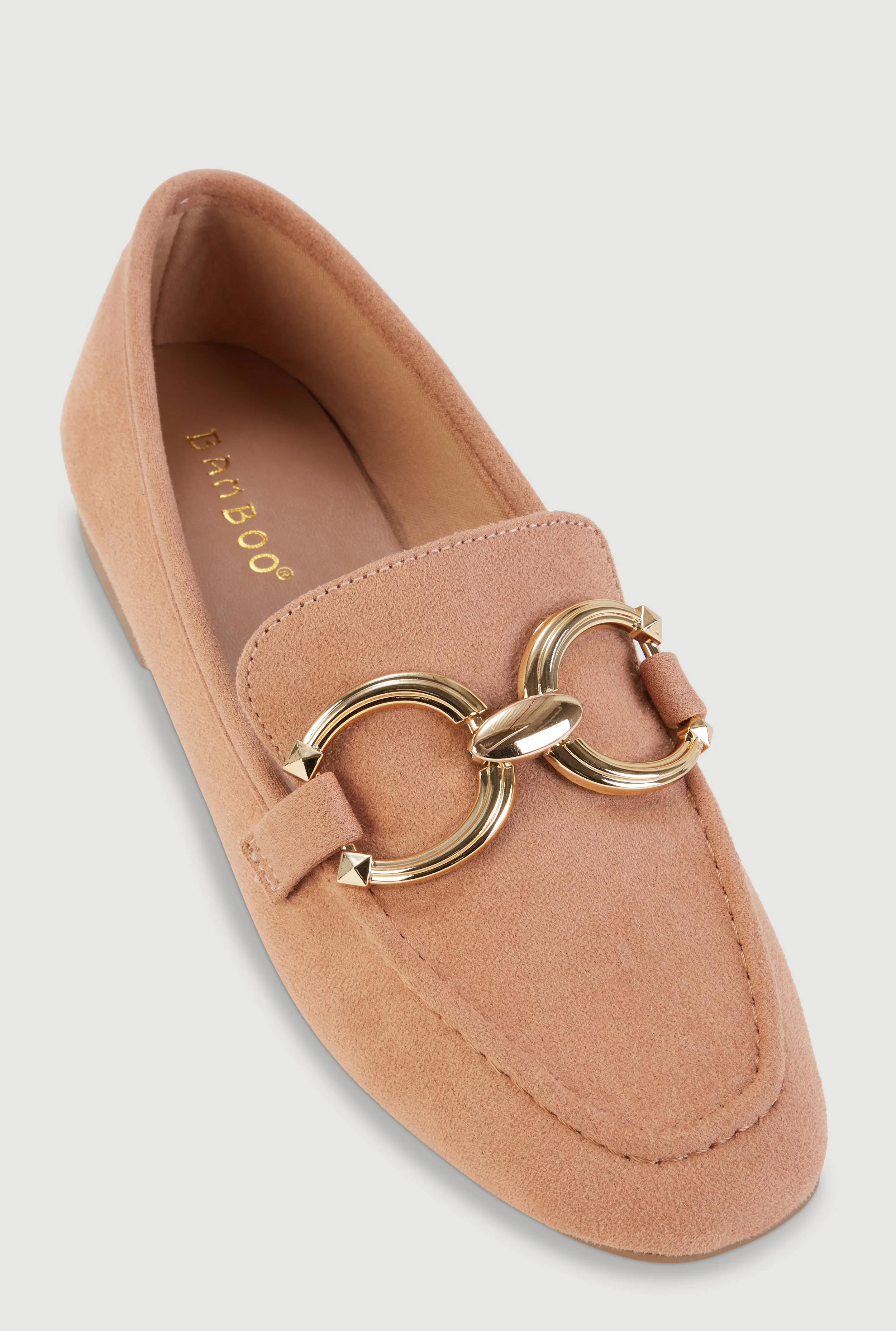 Faux Suede Loafers with Metallic Pendant