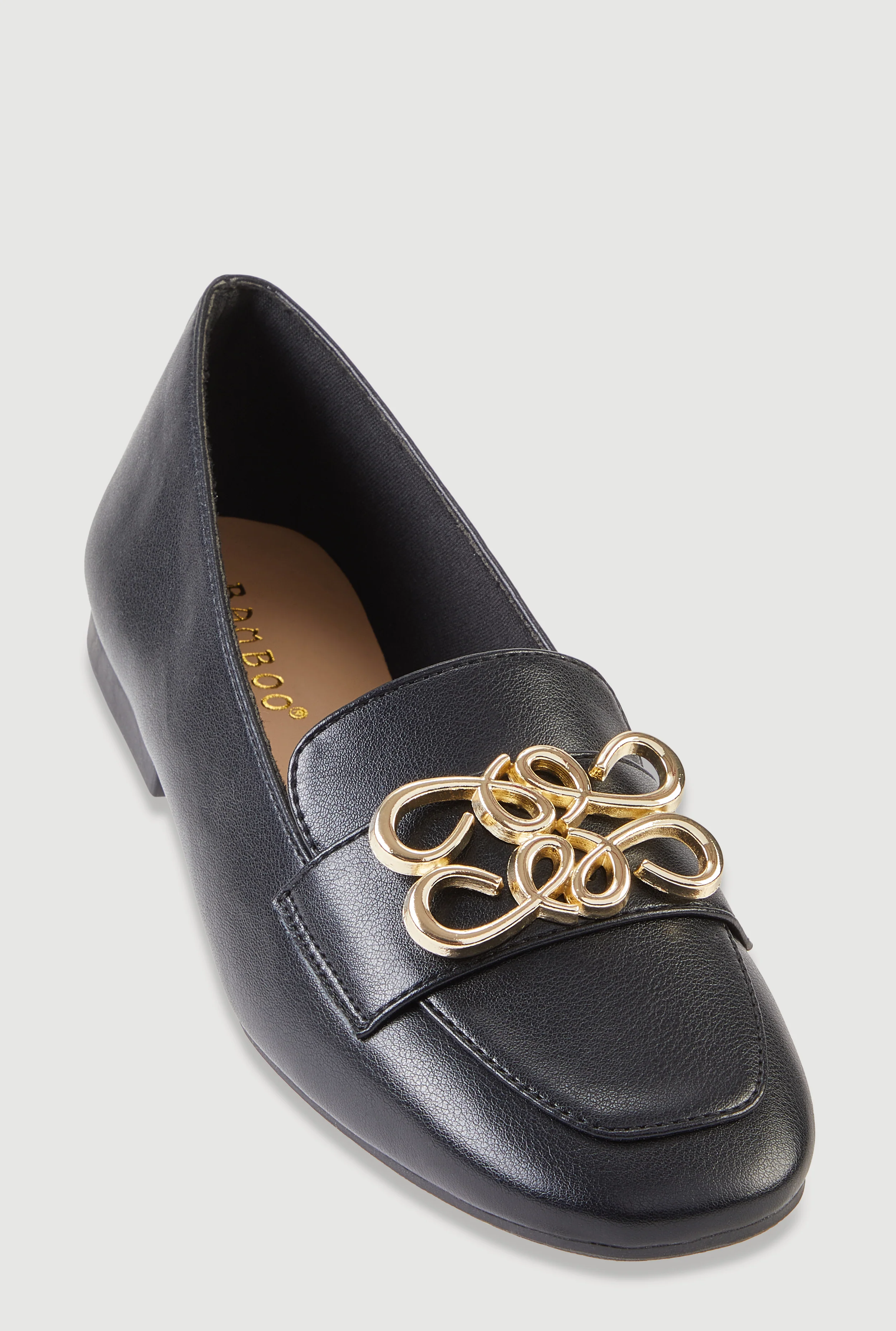 Metallic Pendant Square Toe Loafers