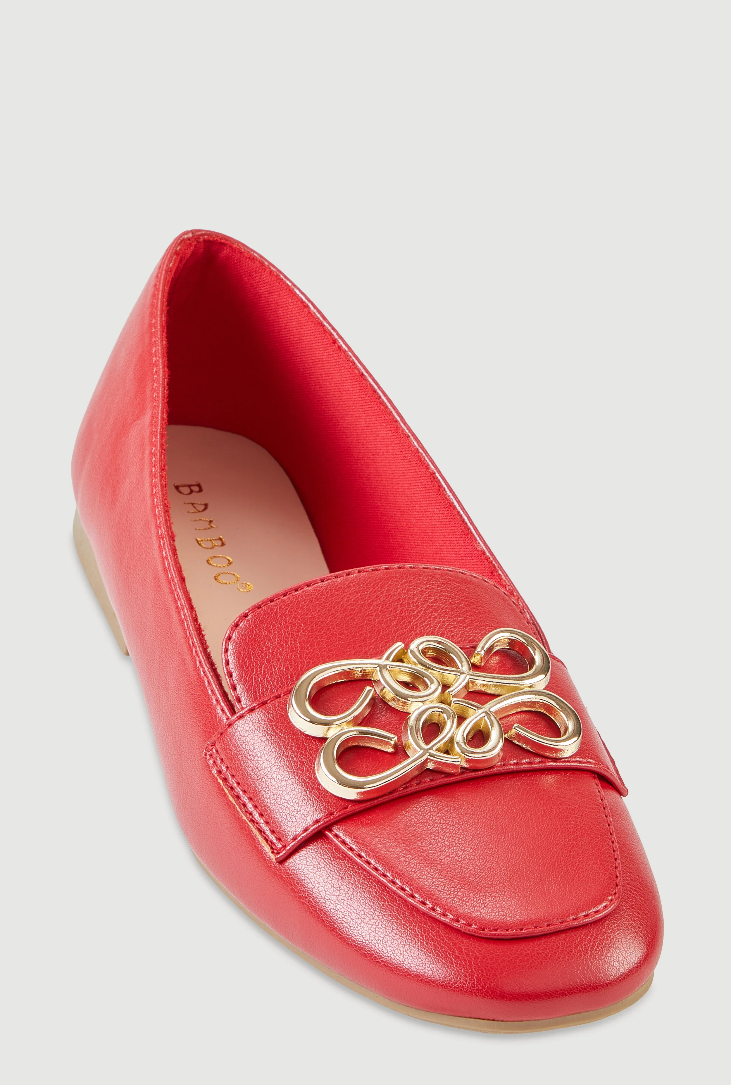Metallic Pendant Square Toe Loafers