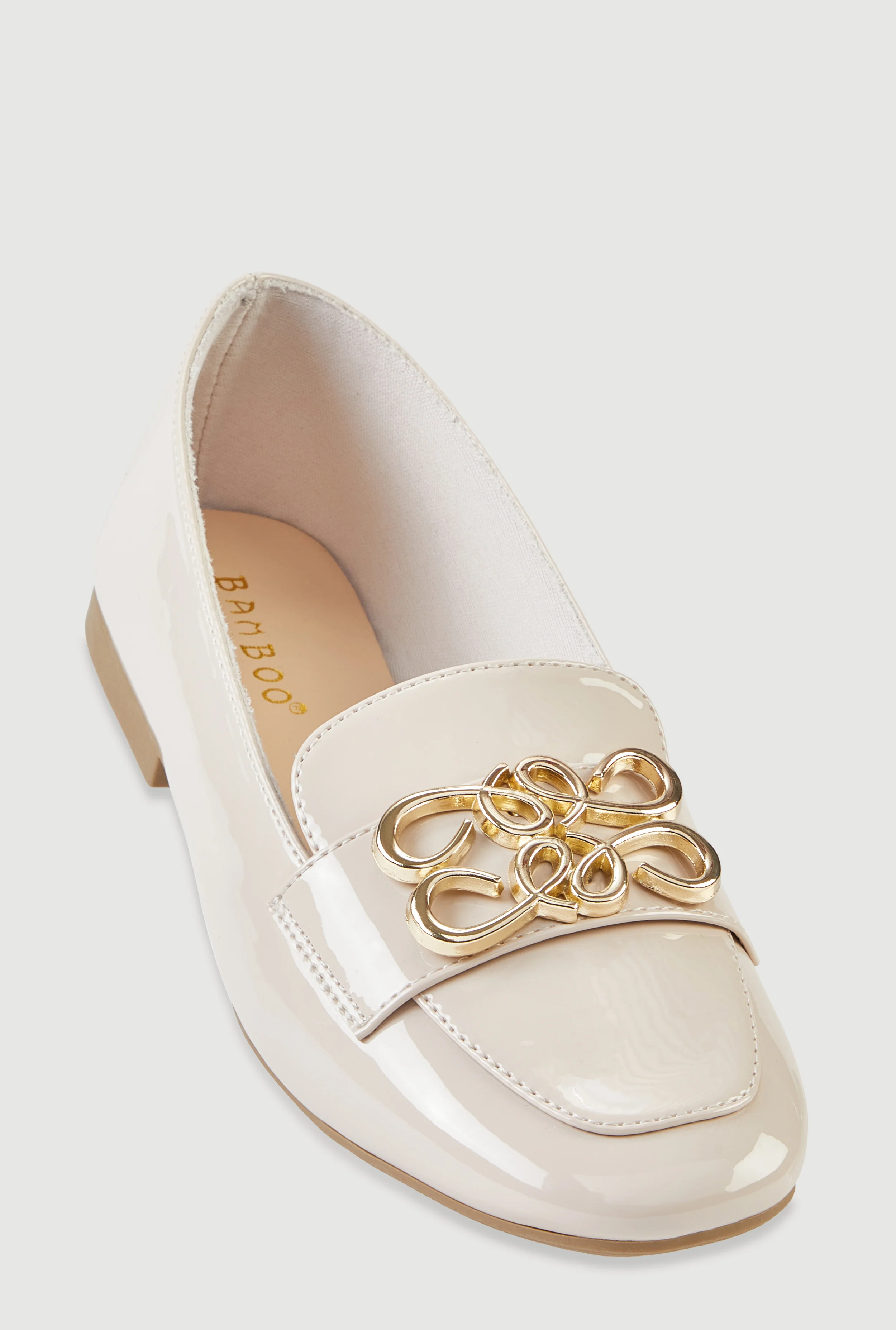 Metallic Pendant Square Toe Loafers