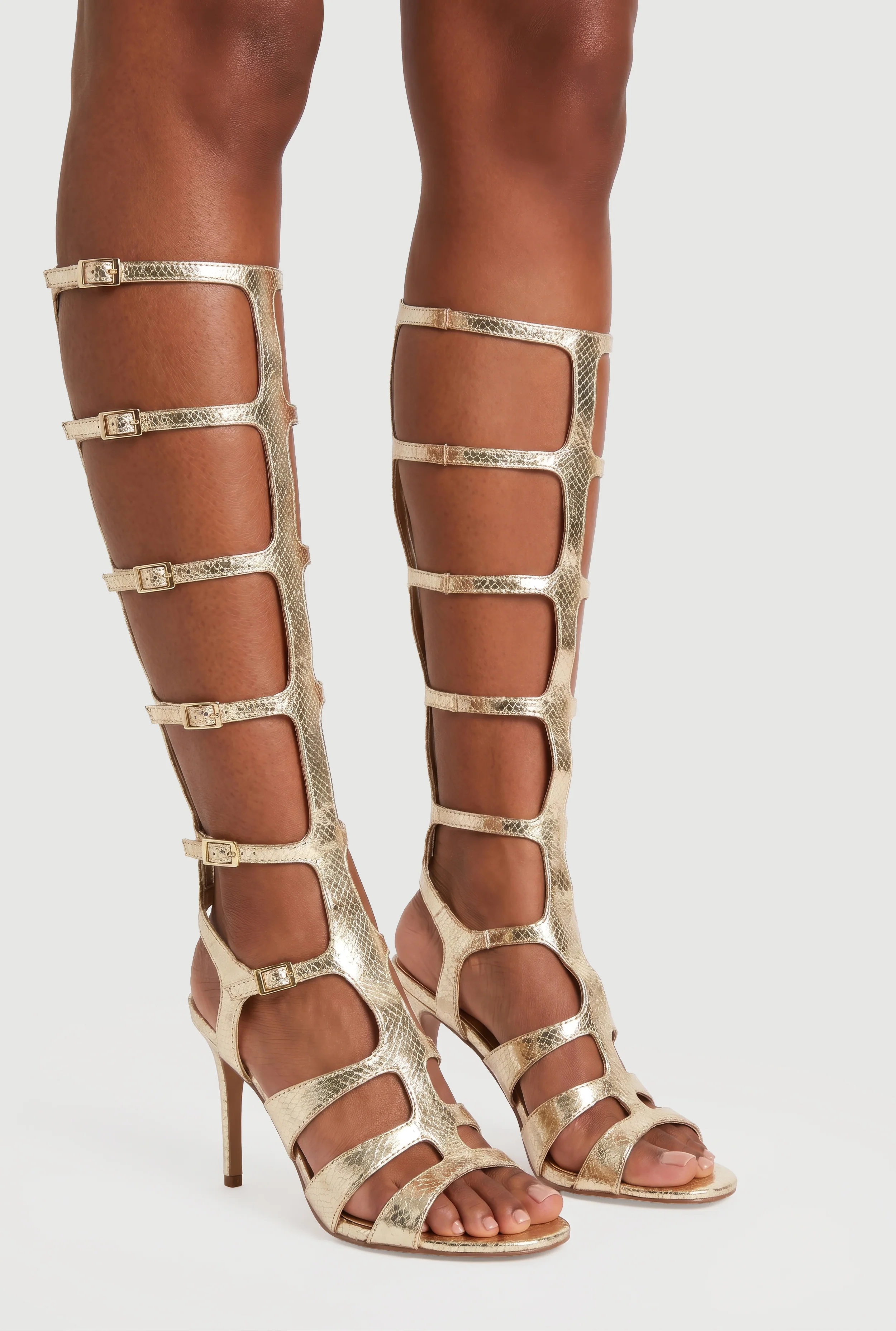 Knee High Buckle Strap Gladiator Stiletto Sandals