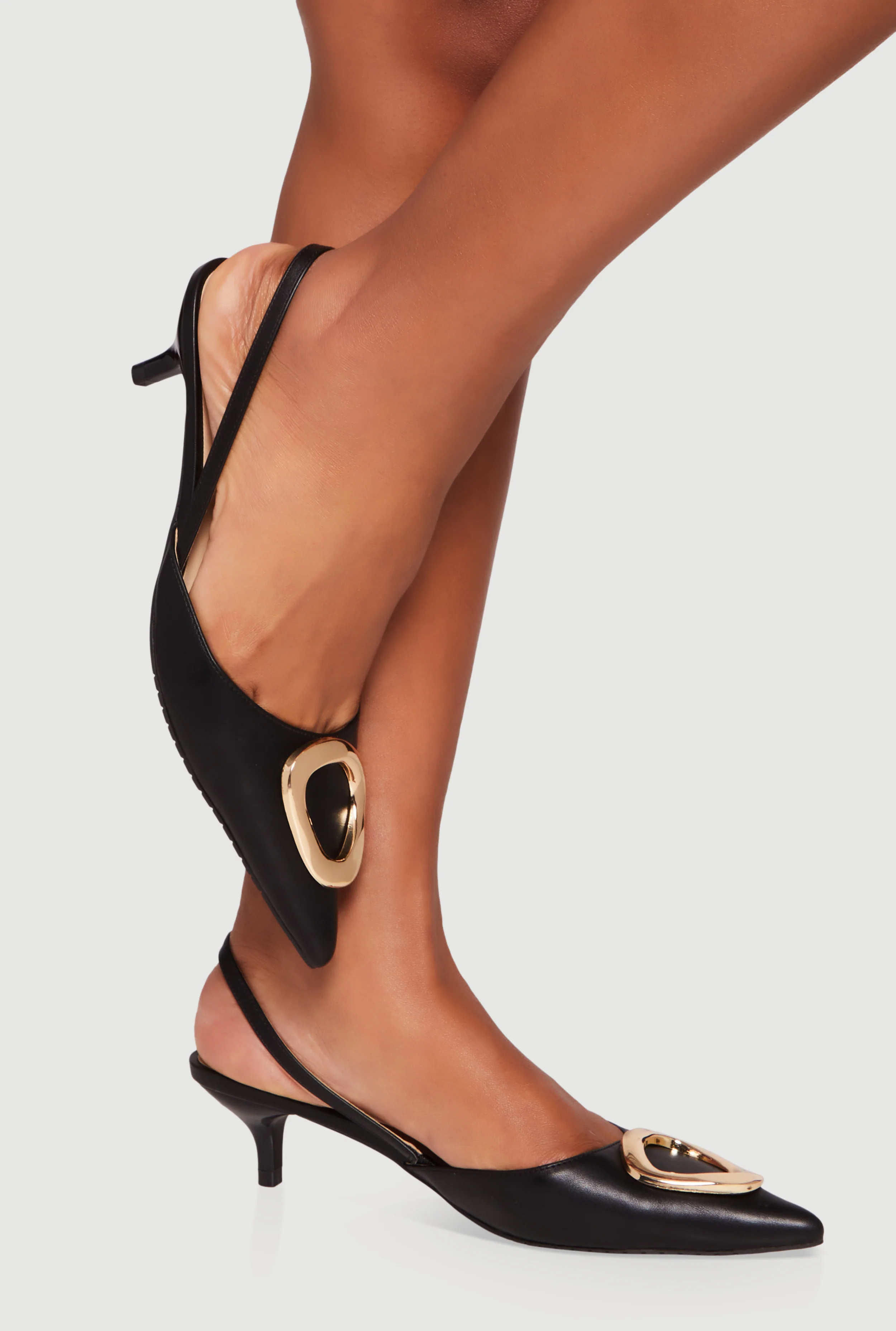 Metallic Detail Slingback Kitten Heels