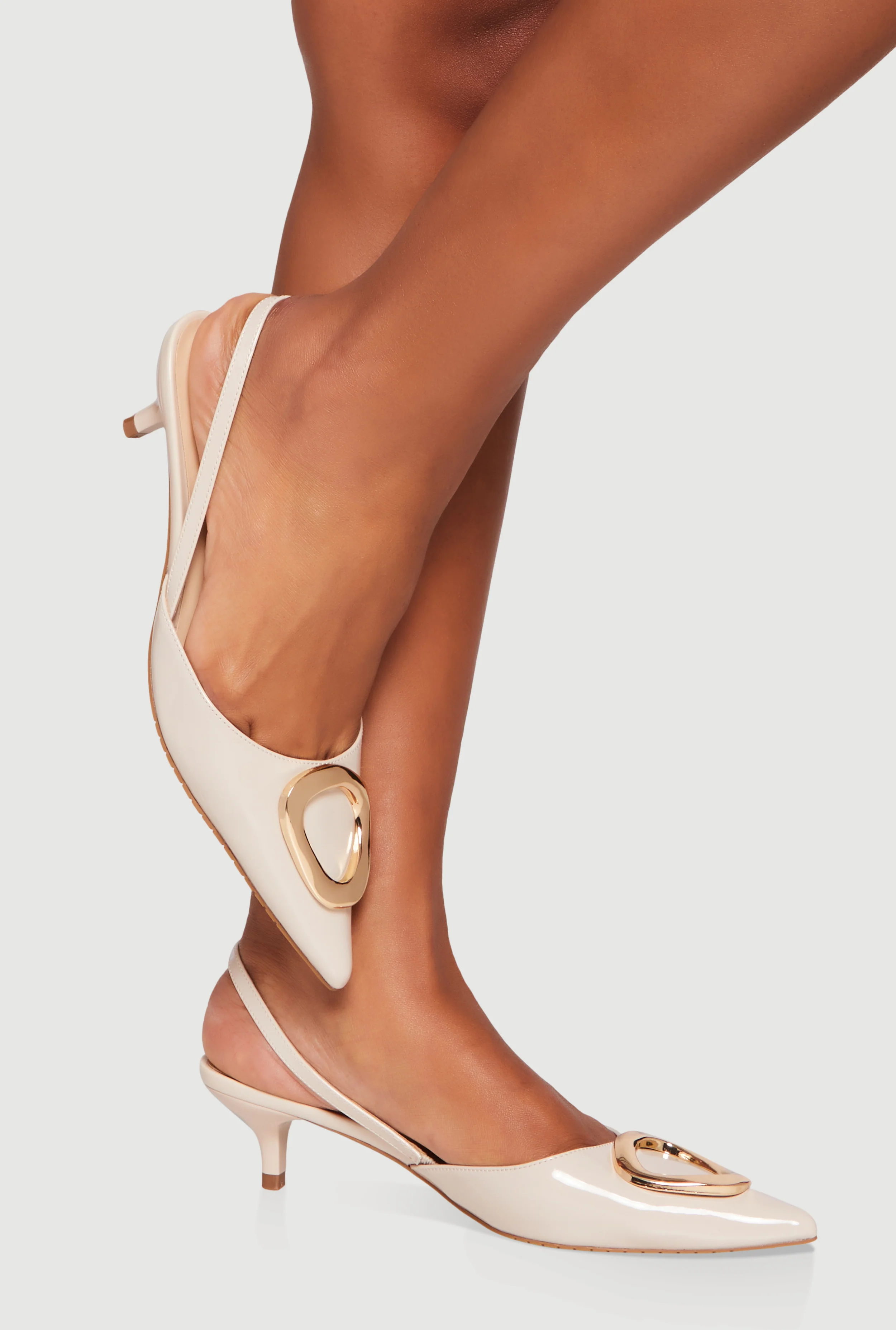 Metallic Detail Slingback Kitten Heels