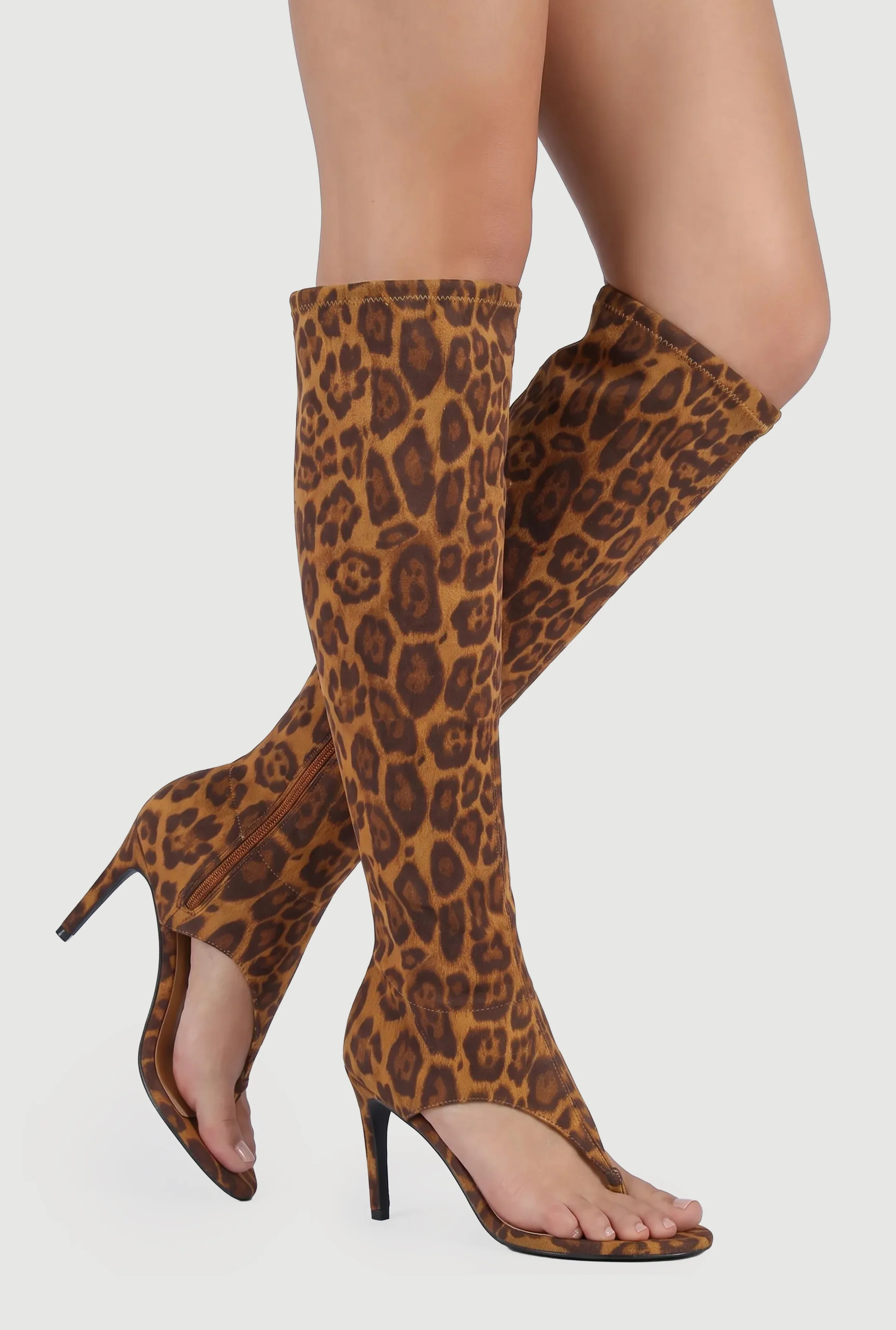 Open Toe Thong Stiletto Knee High Heels
