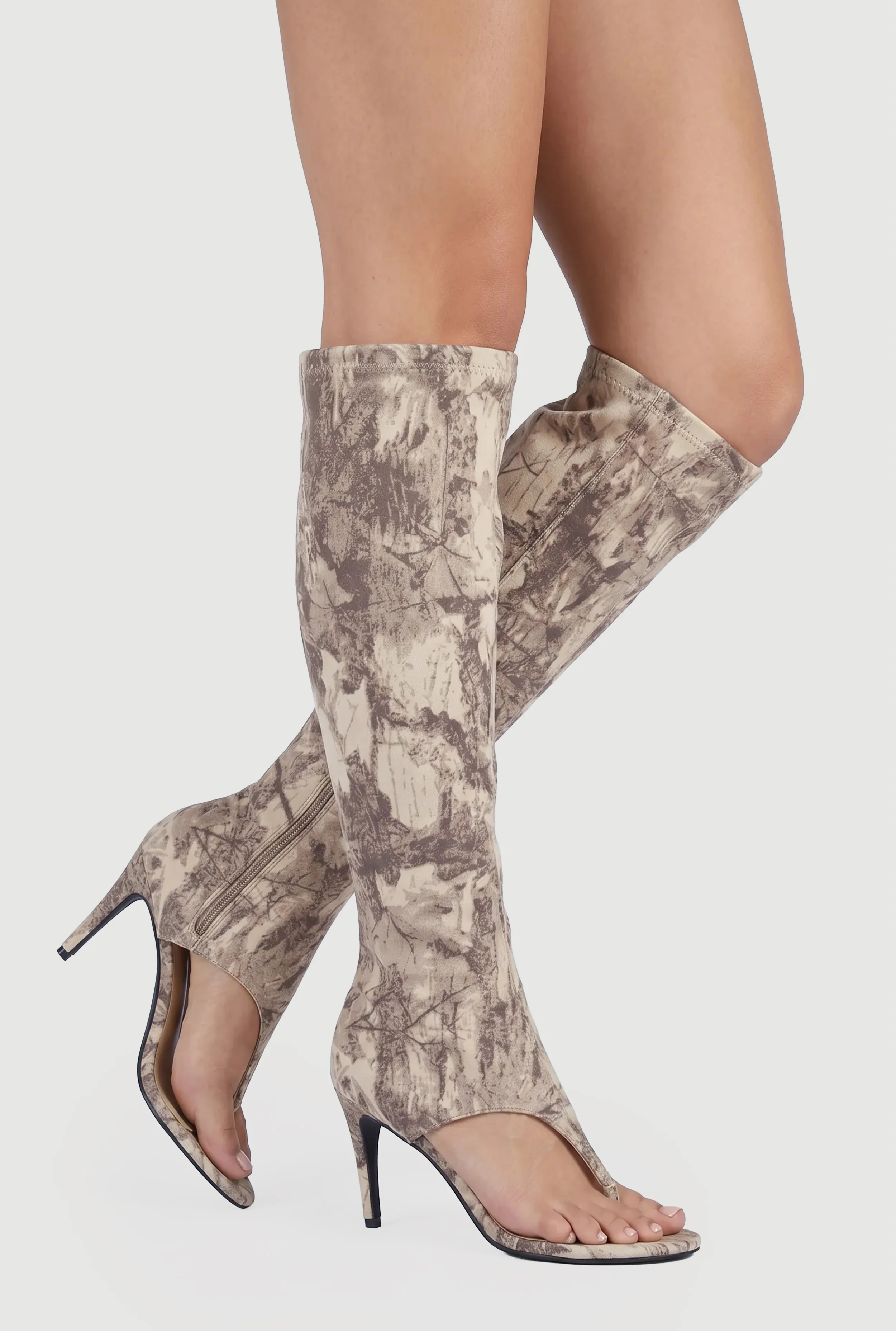Open Toe Thong Stiletto Knee High Heels