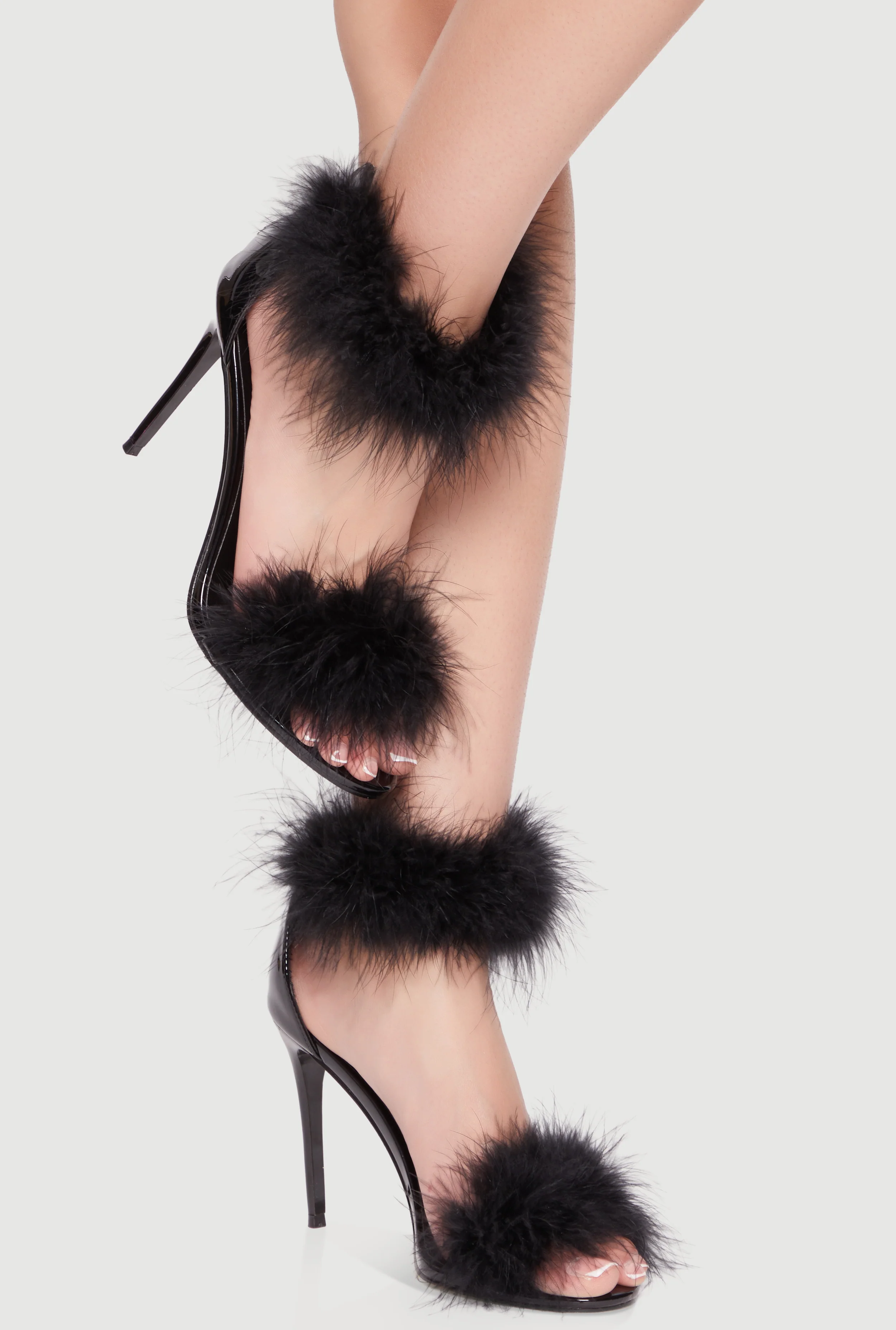 Feather Detail Zip Back Stiletto Sandals