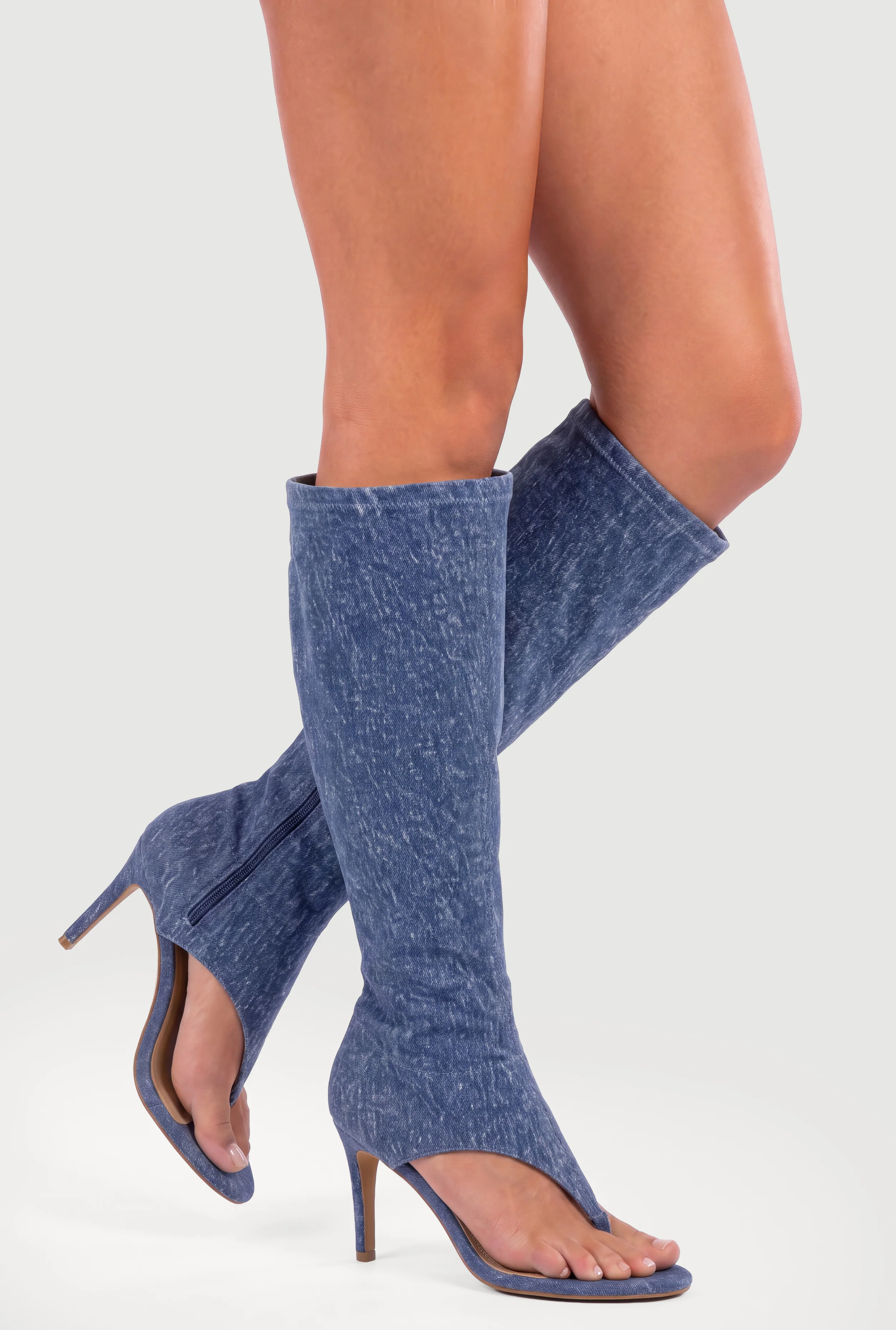 Open Toe Thong Stiletto Knee High Heels