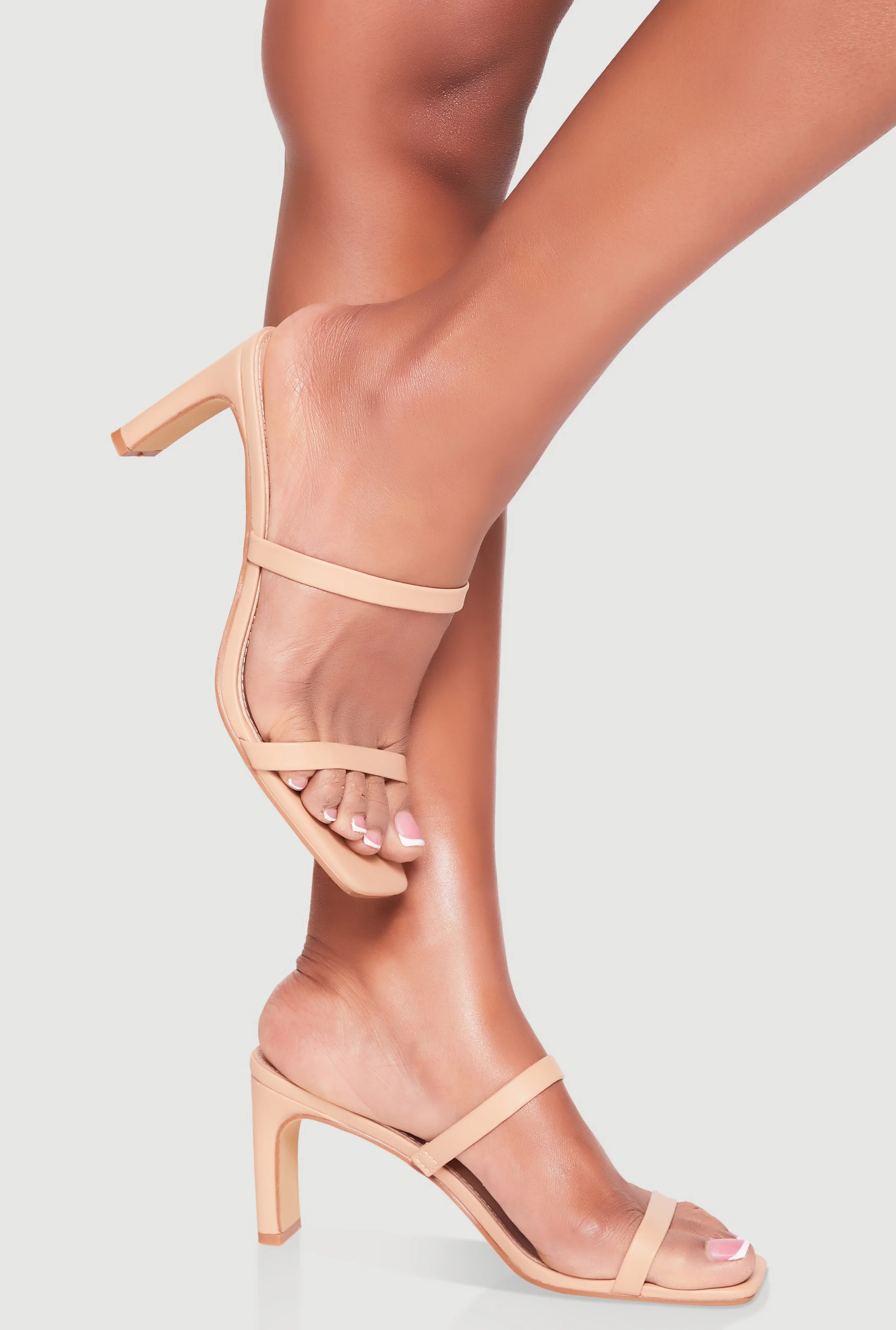 Double Band Open Toe Mid Heels