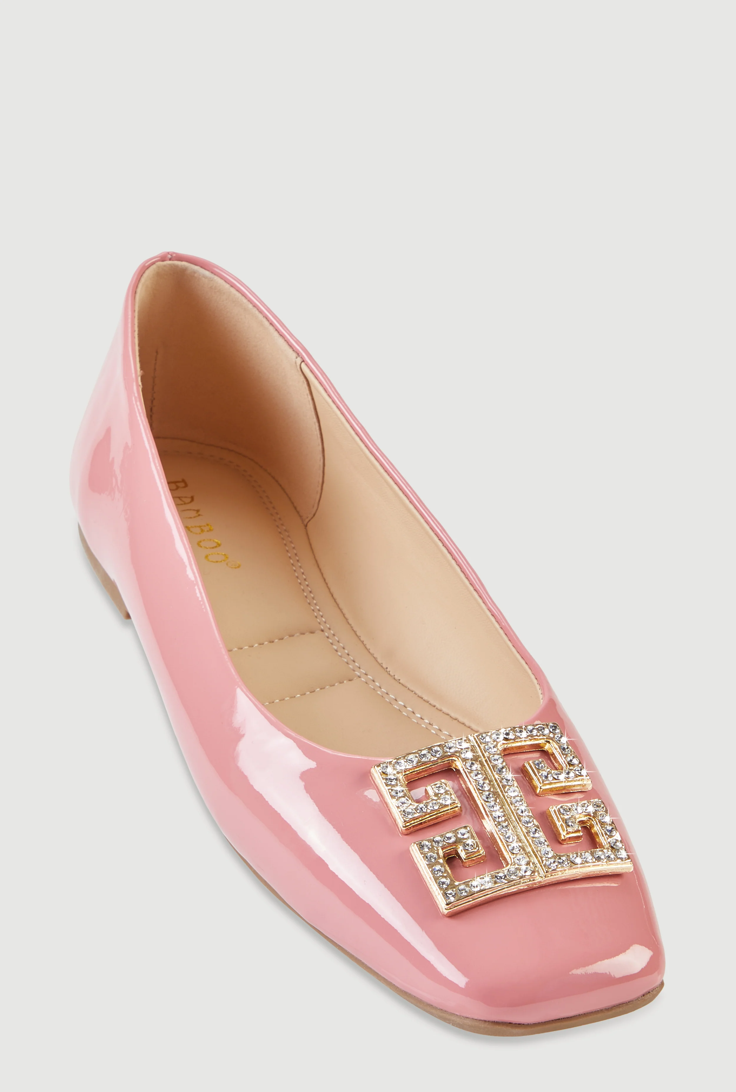 Rhinestone Greek Key Pendant Faux Leather Flats