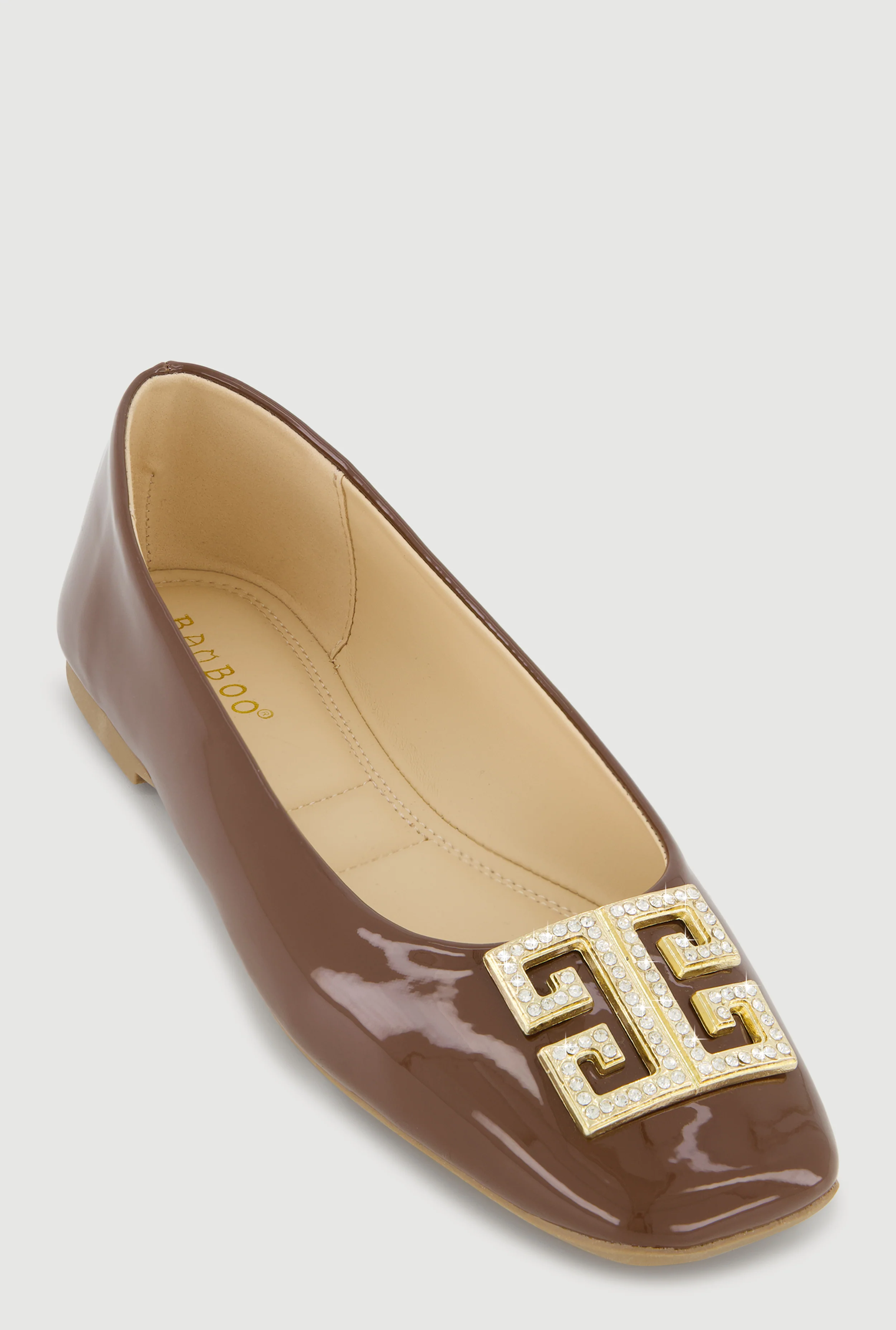 Rhinestone Greek Key Pendant Faux Leather Flats