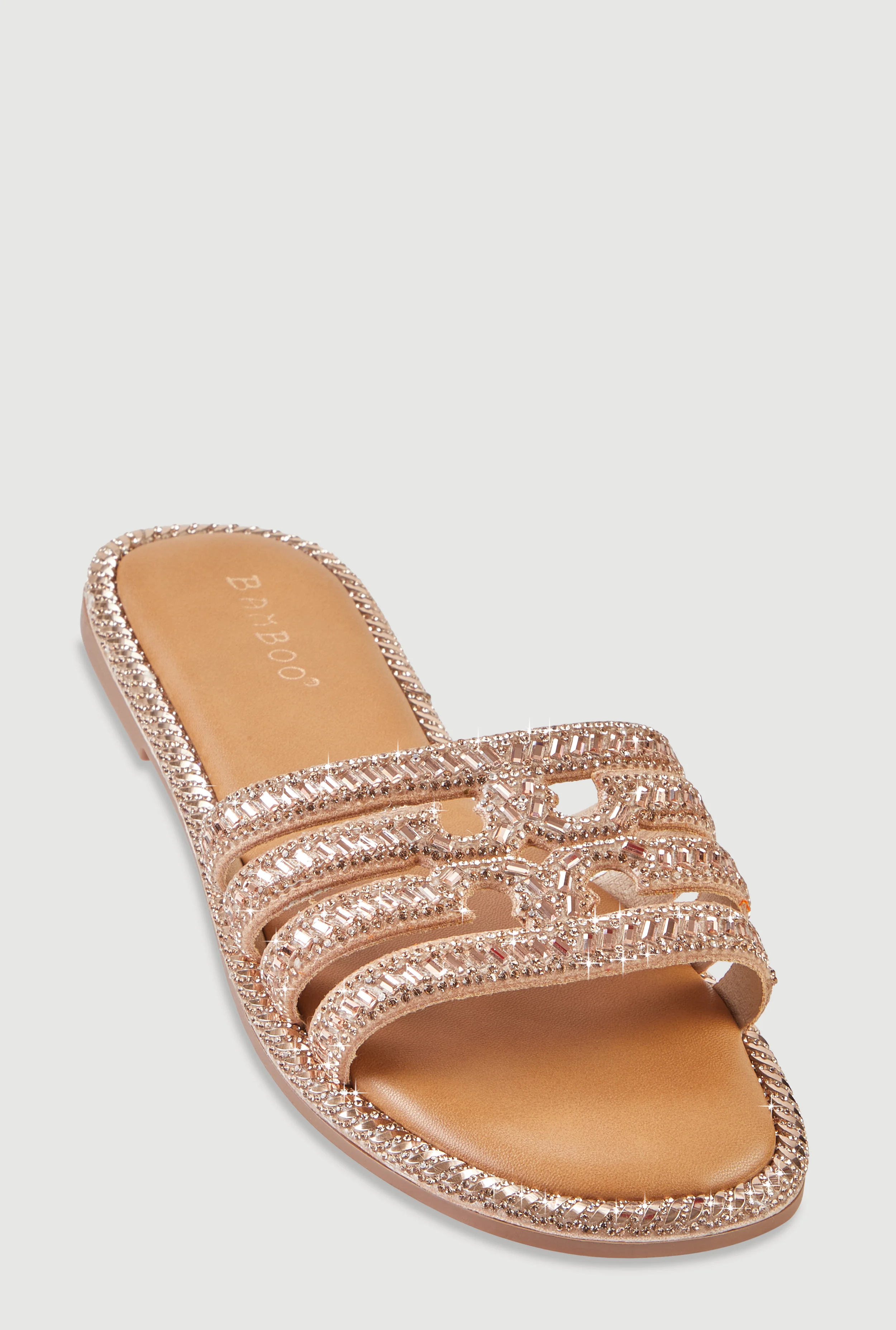 Rhinestone Embellished Cutout Band Slide Sandals