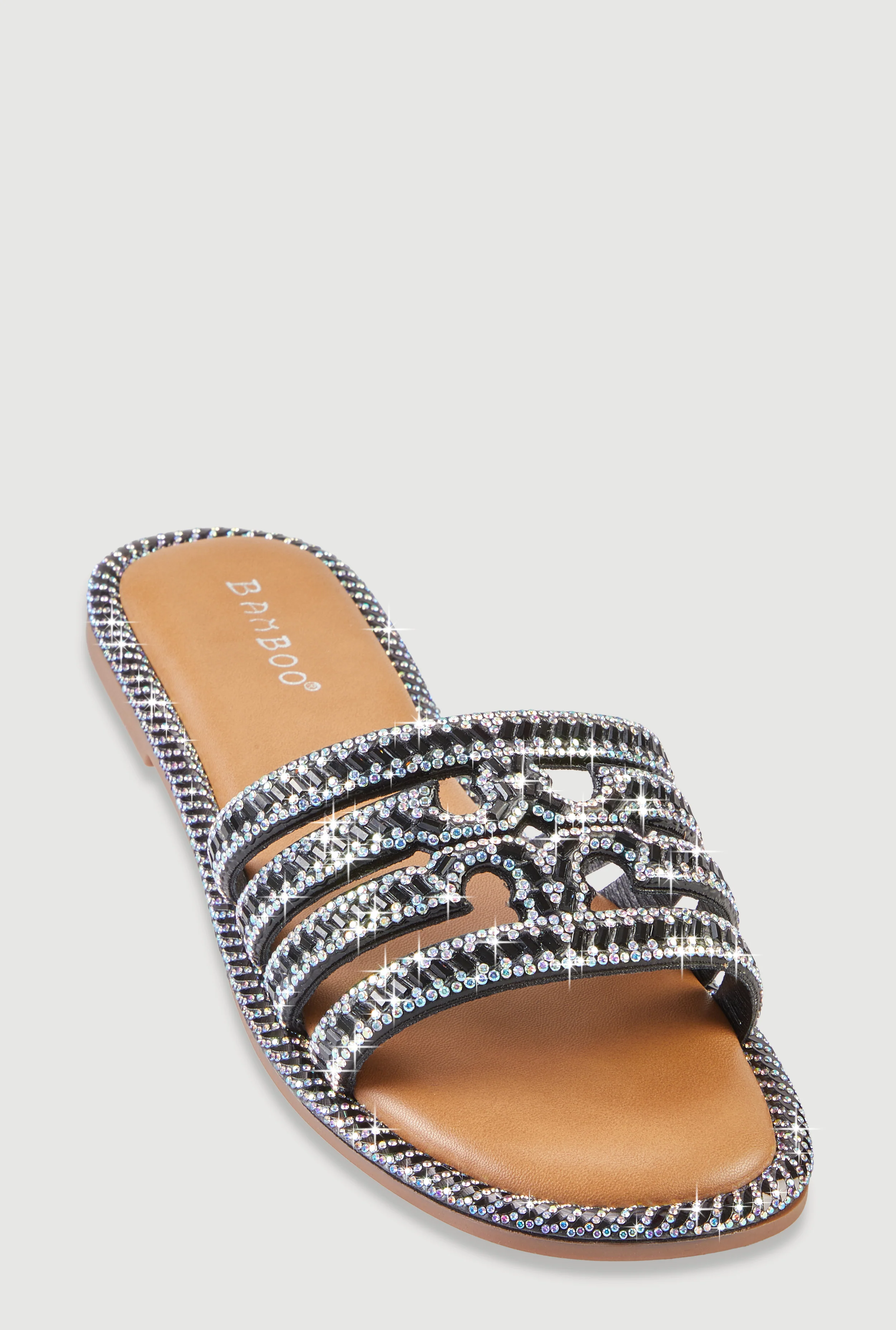 Rhinestone Embellished Cutout Band Slide Sandals