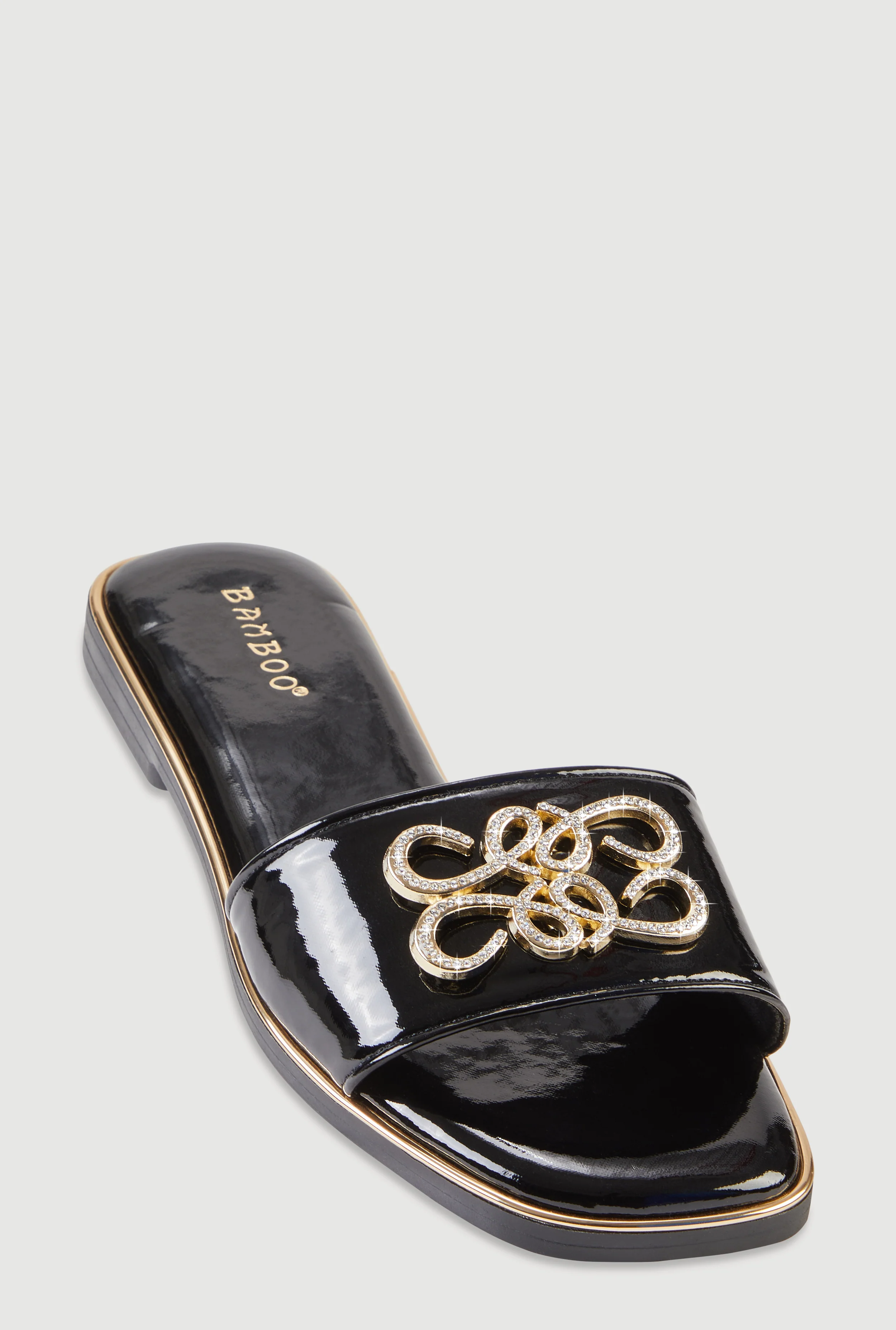 Rhinestone Metallic Pendant Slide Sandals