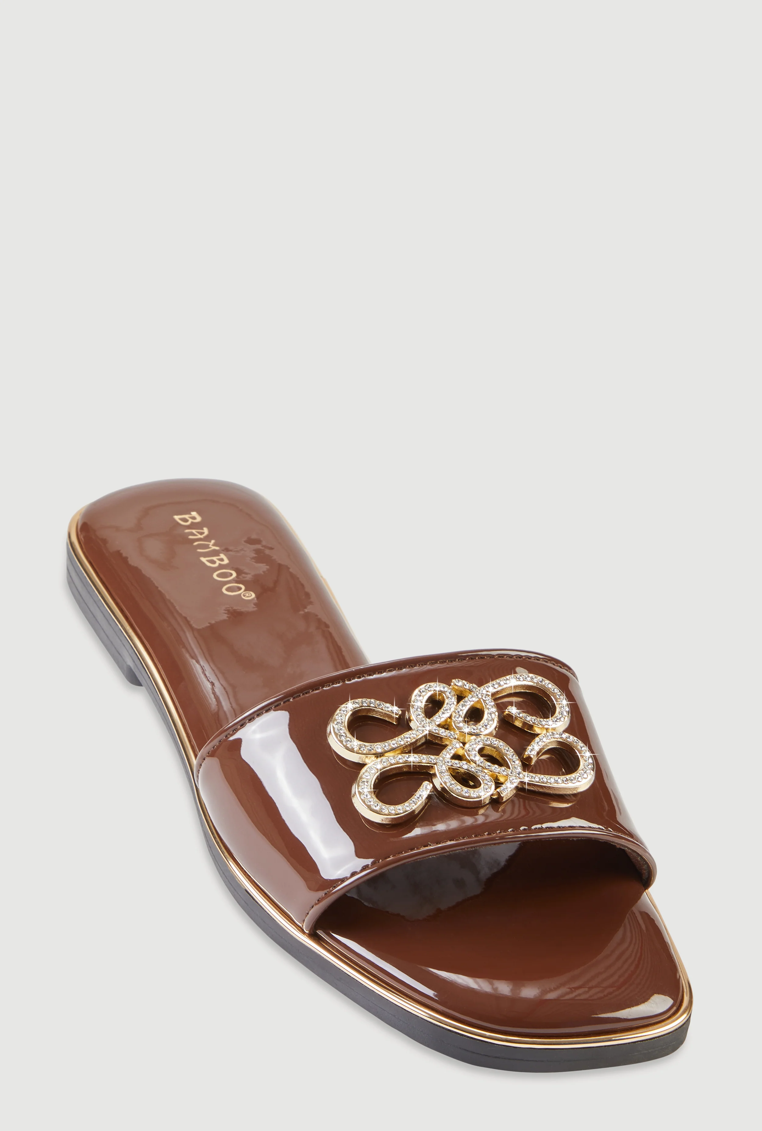 Rhinestone Metallic Pendant Slide Sandals