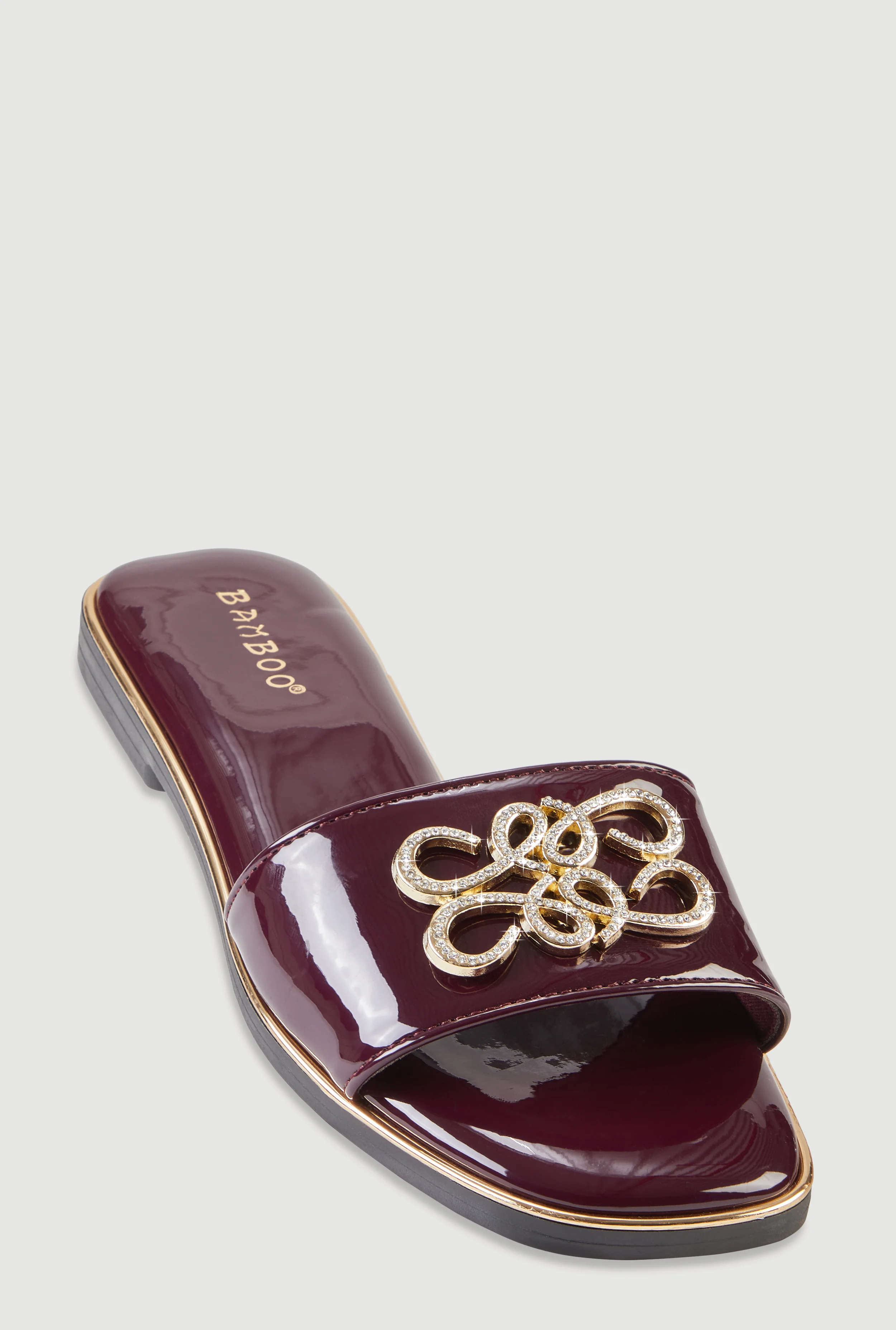 Rhinestone Metallic Pendant Slide Sandals