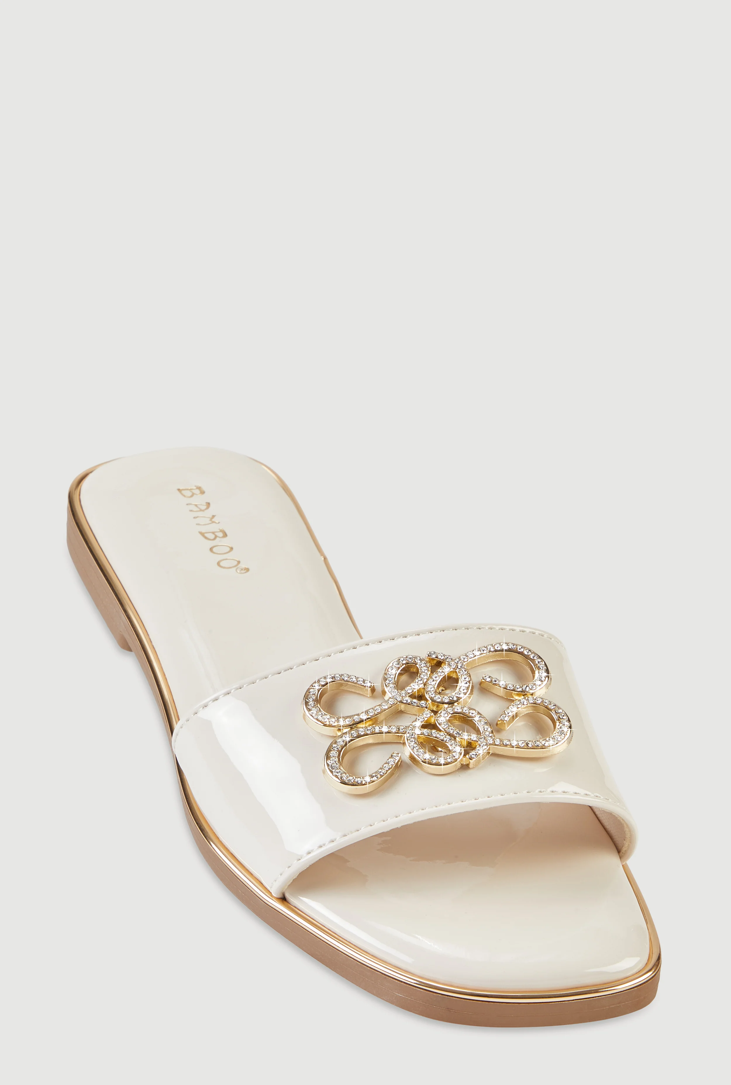 Rhinestone Metallic Pendant Slide Sandals