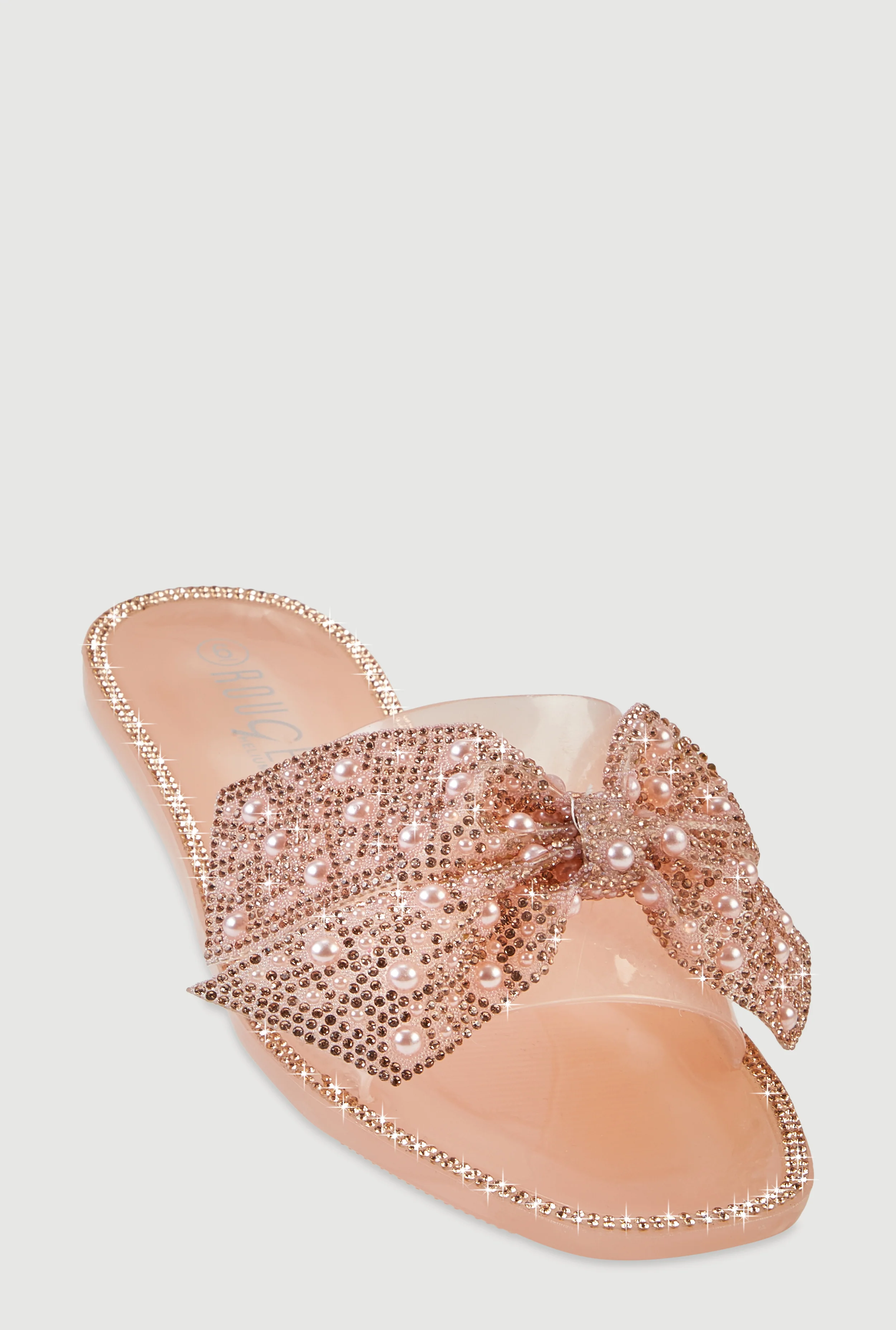 Rhinestone Faux Pearl Bow Band Jelly Slide Sandals