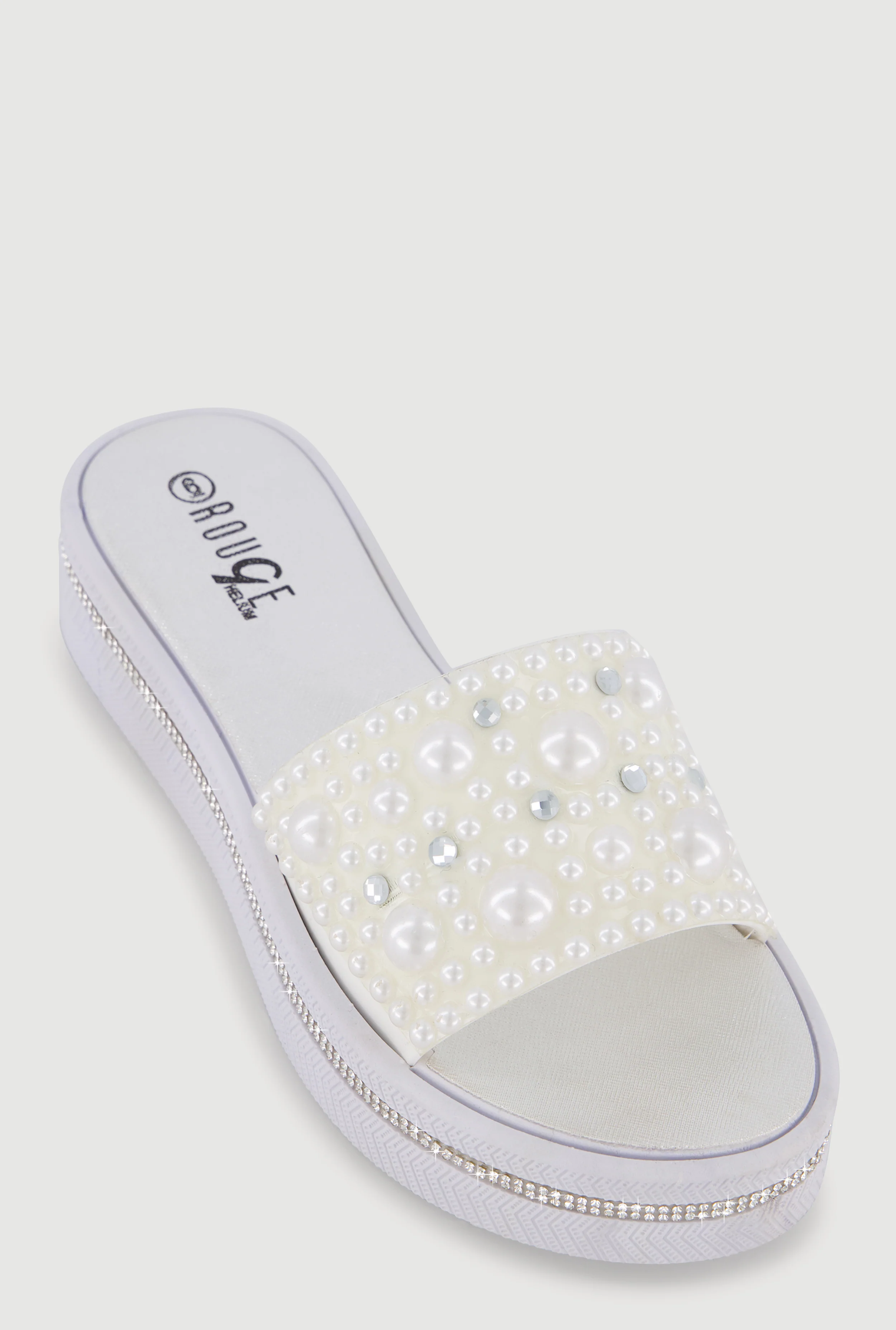 Rhinestone Trim Faux Pearl Band Slide Sandals
