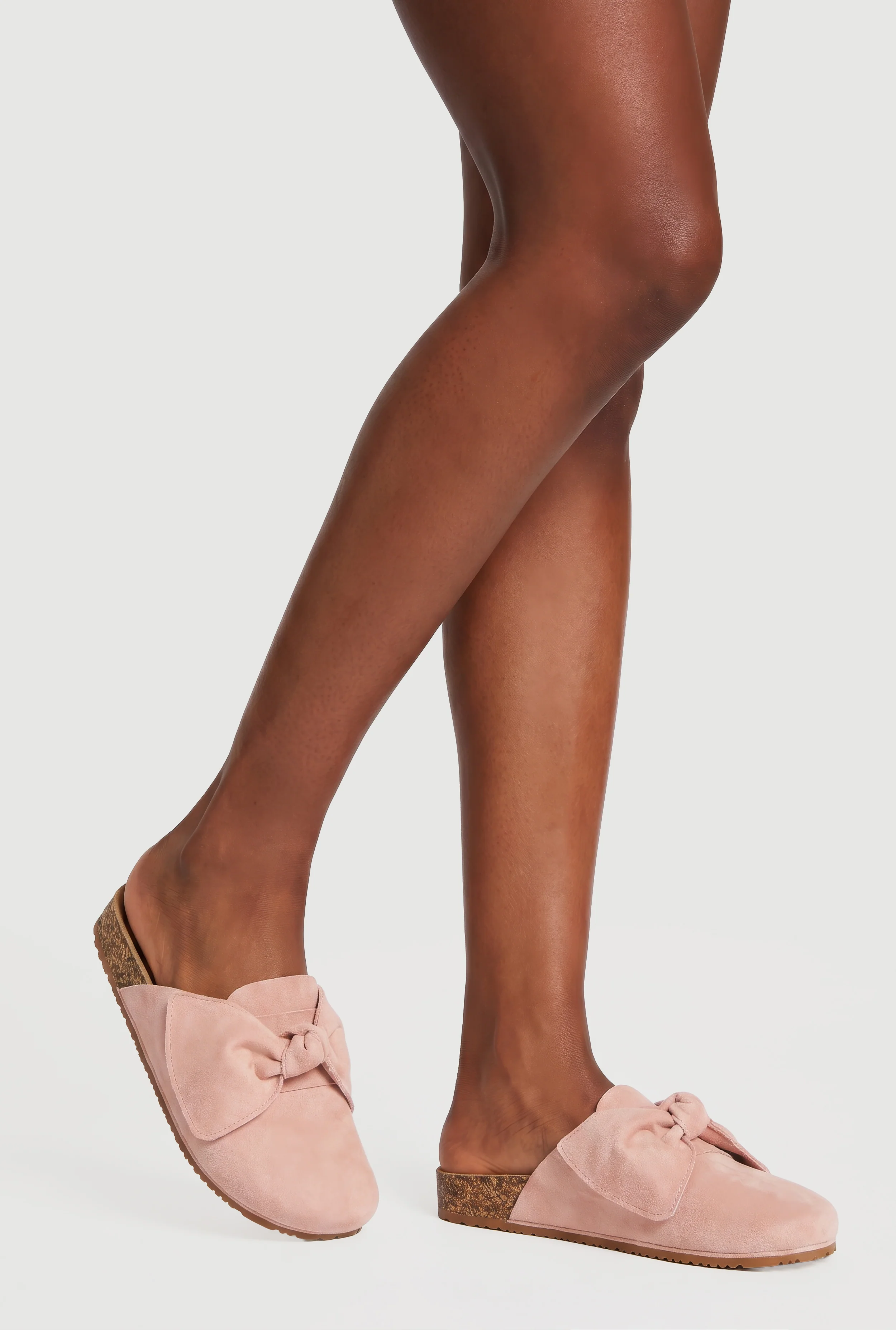 Faux Suede Bow Cork Footbed Clogs