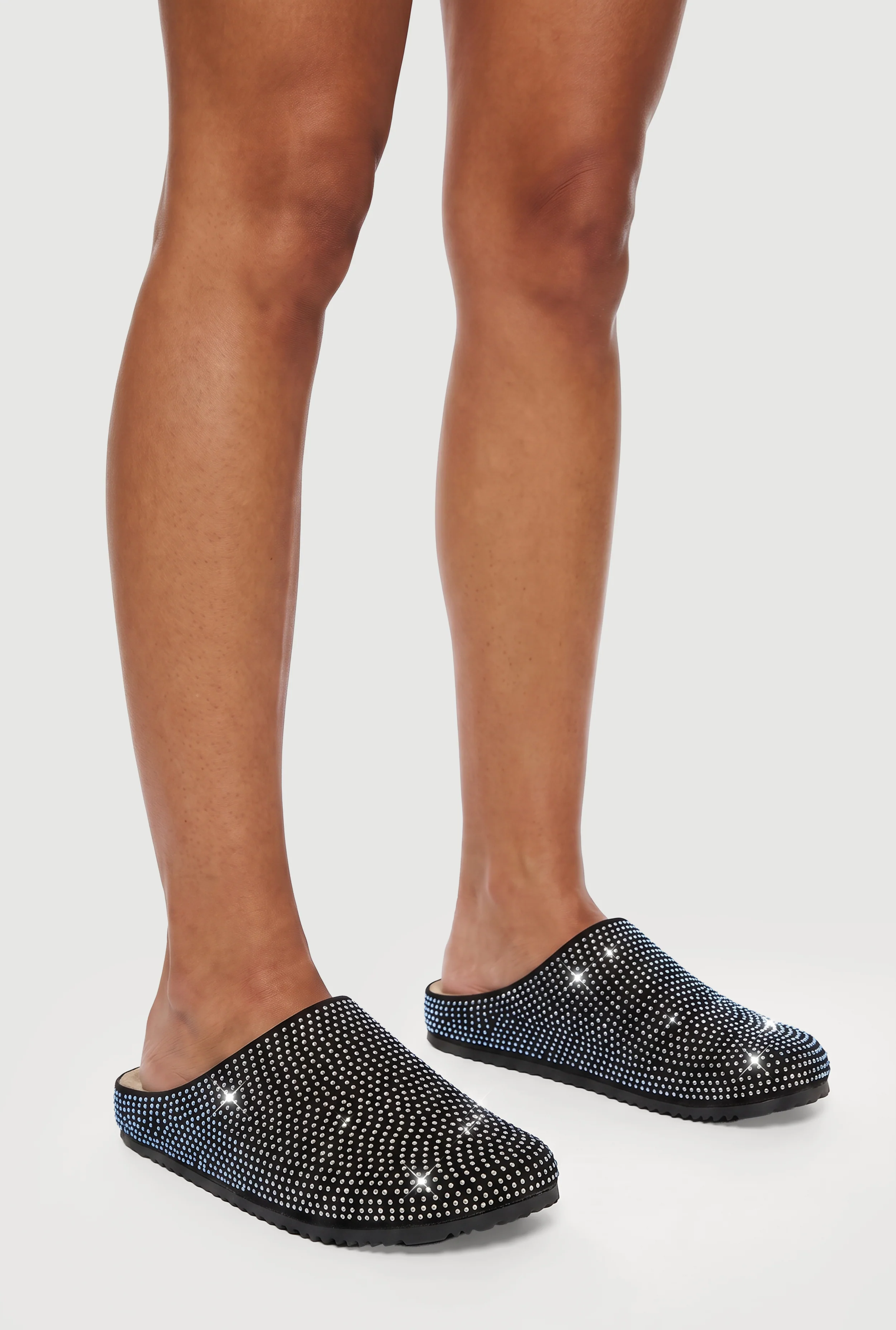 Rhinestone Studded Low Platform Clogs