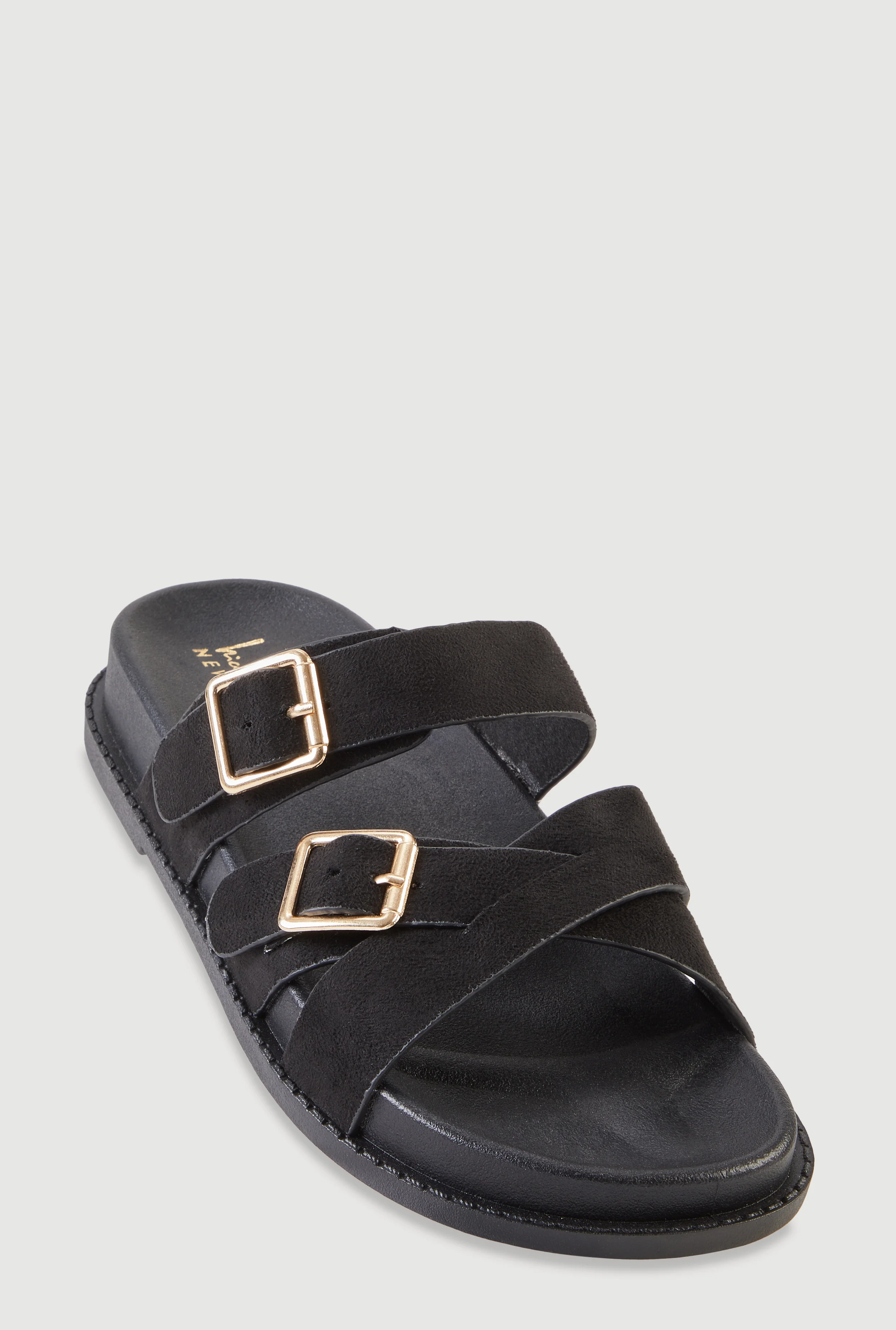 Faux Suede Double Buckle Criss Cross Band Footbed Sandals
