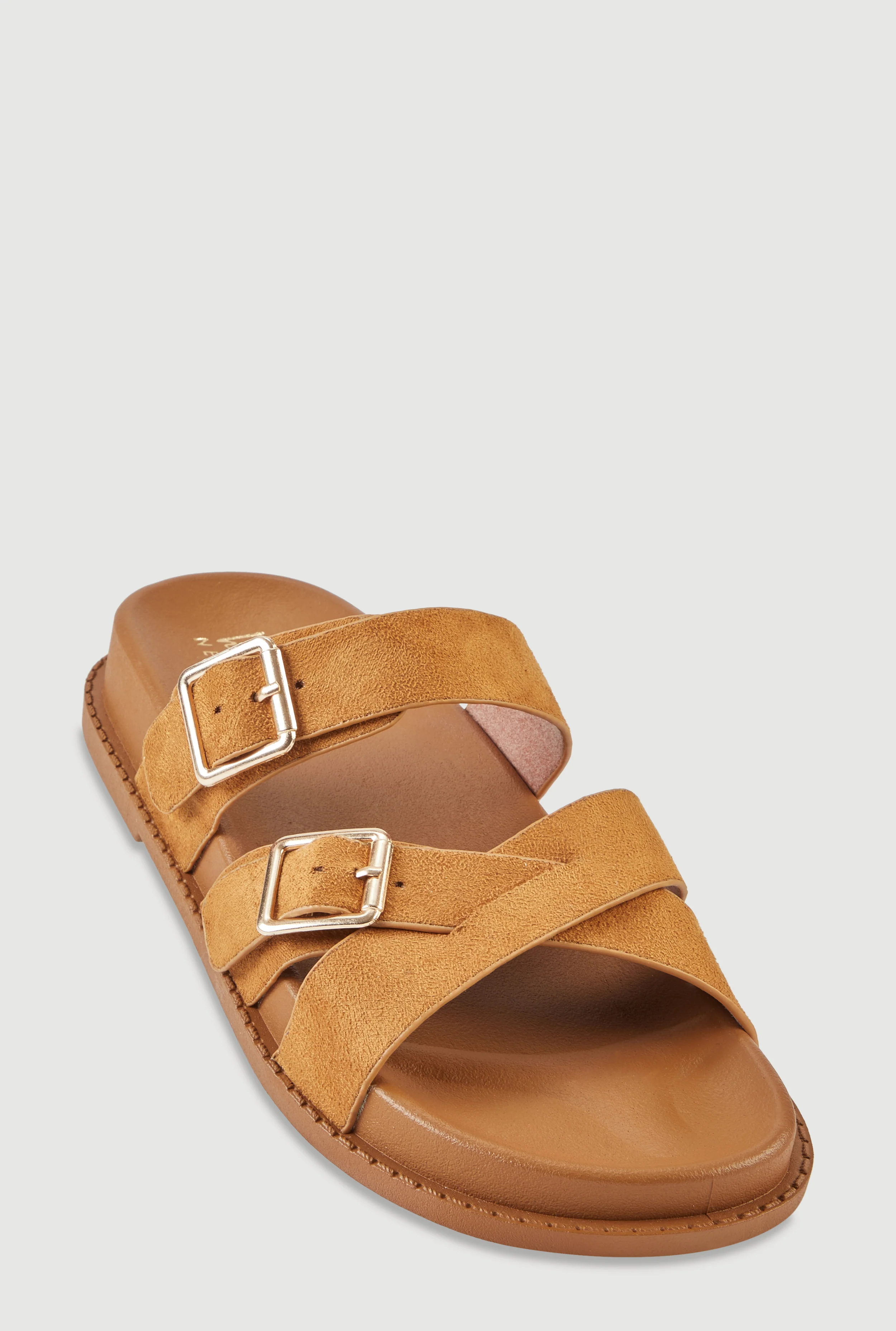 Faux Suede Double Buckle Criss Cross Band Footbed Sandals