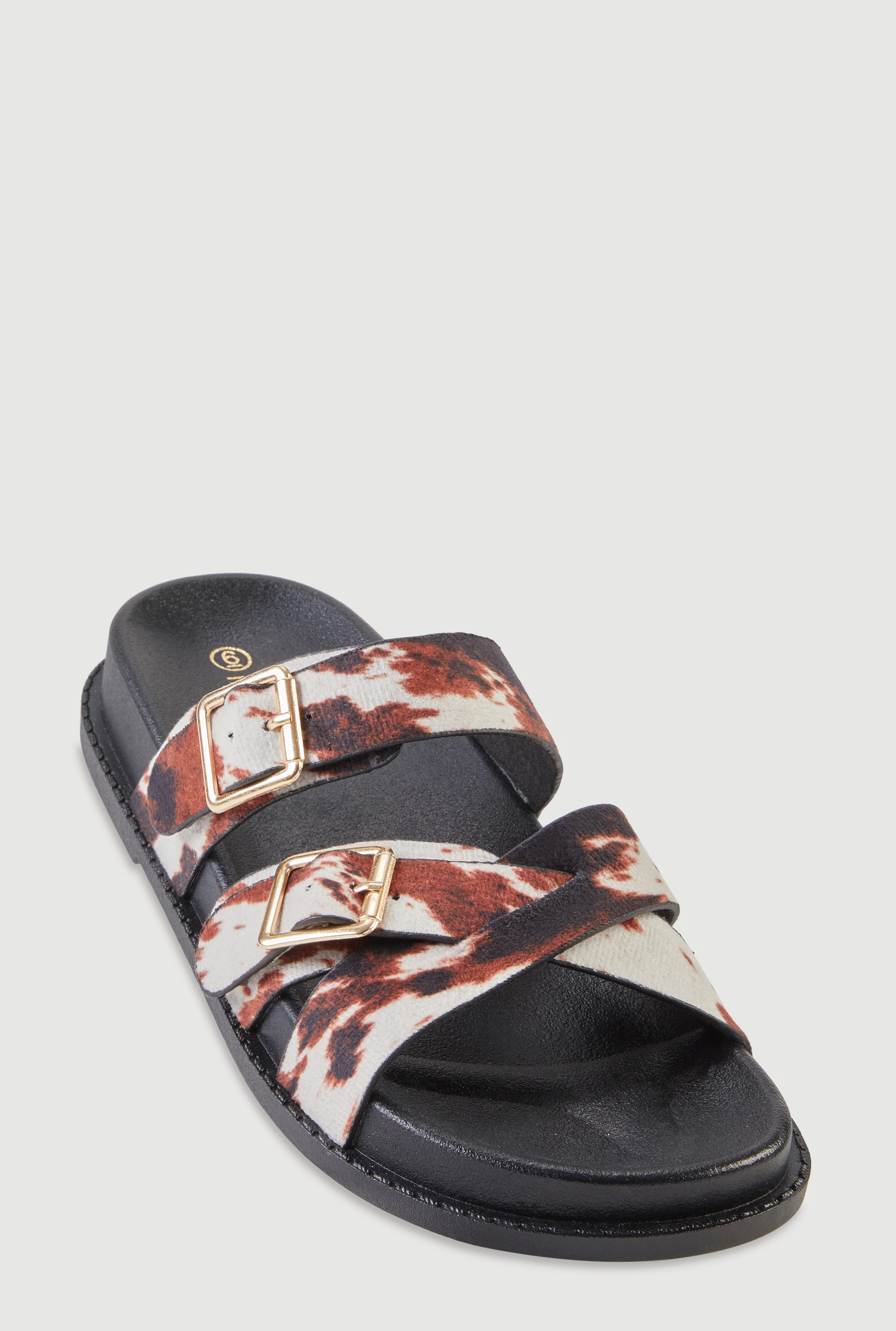 Faux Suede Double Buckle Criss Cross Band Footbed Sandals