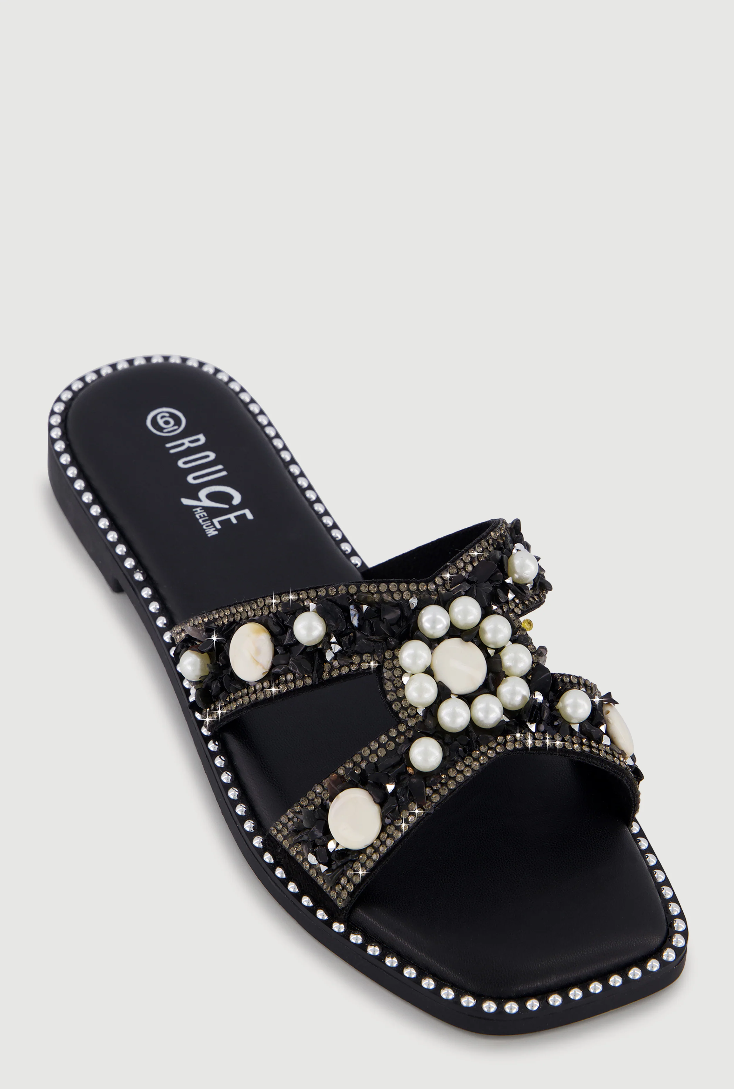 Rhinestone Faux Pearl Beaded H Band Sandals