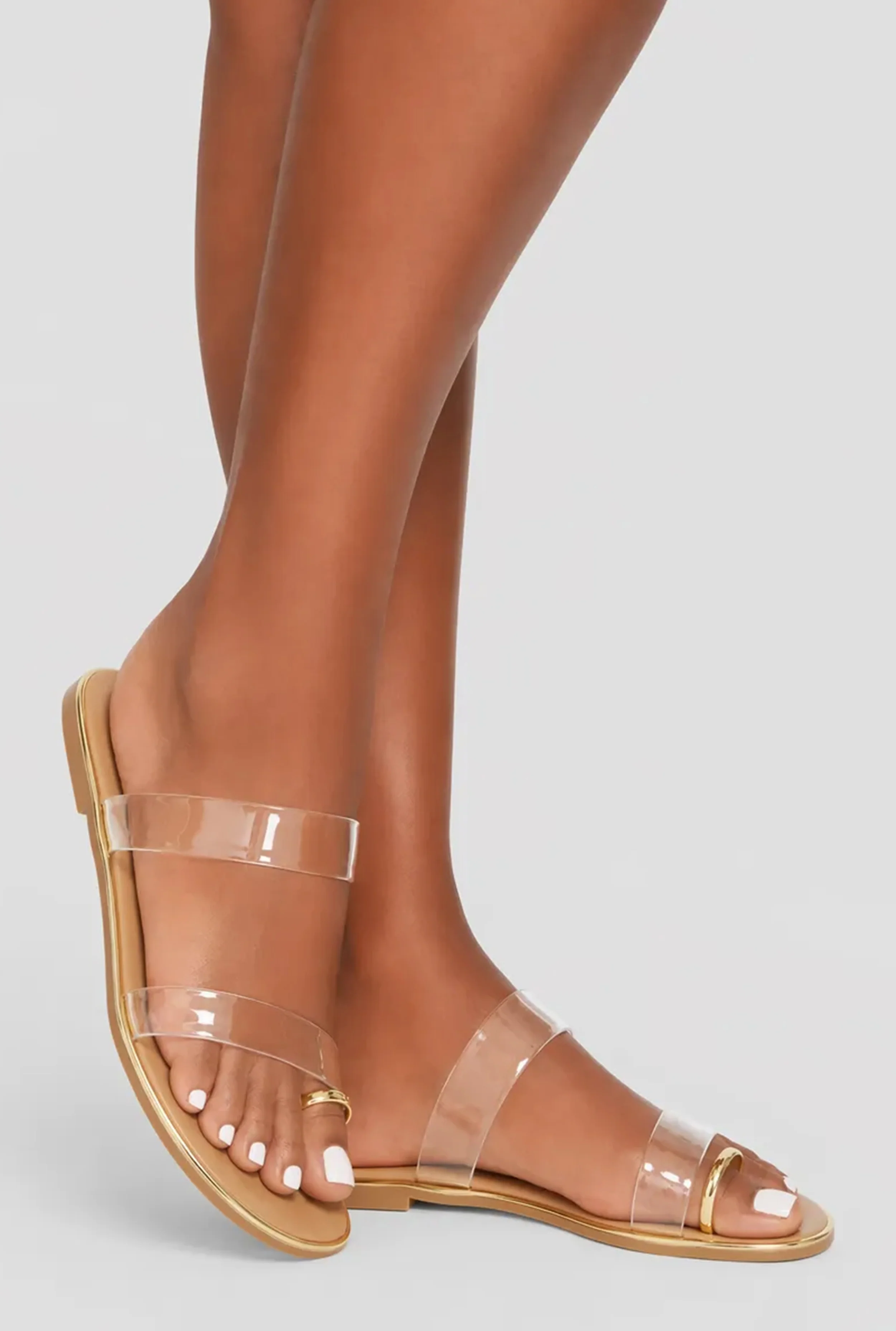 Metallic Toe Loop Double Band Jelly Sandals