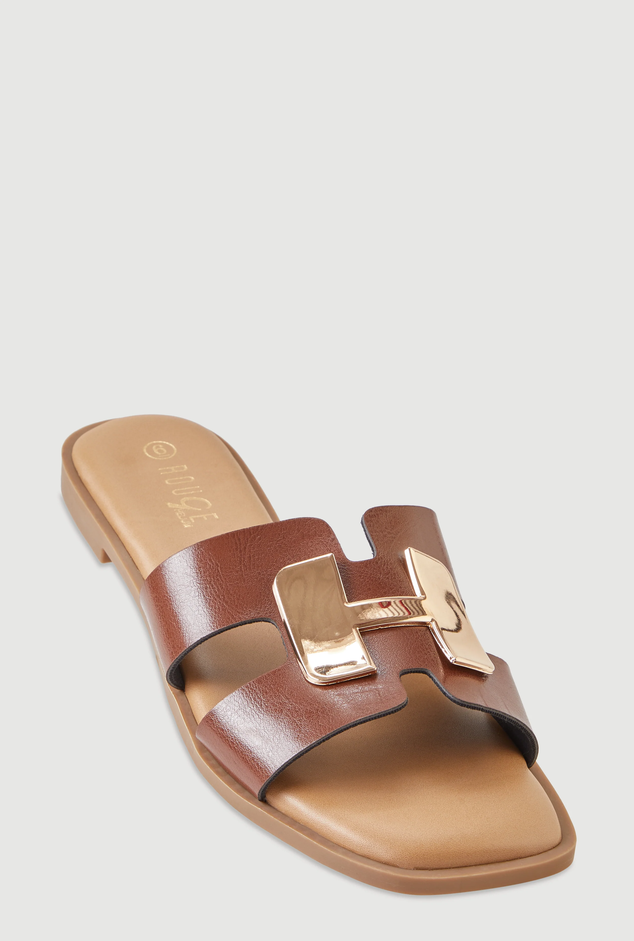 Metallic Pendant Cutout H Band Slide Sandals